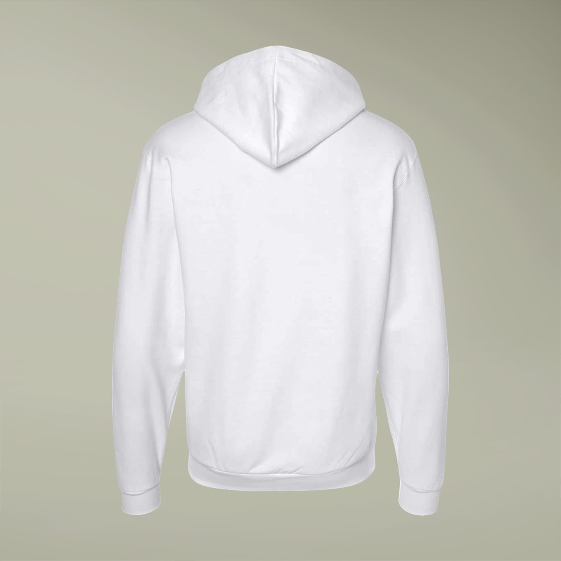 Plain white unisex full-zip hooded sweatshirt, front view