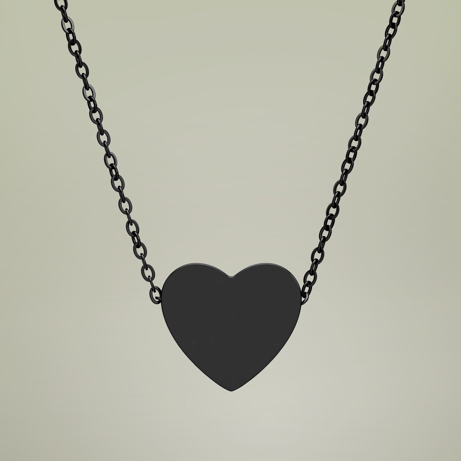 Plain black pvd coating heart necklace (engraving), front view