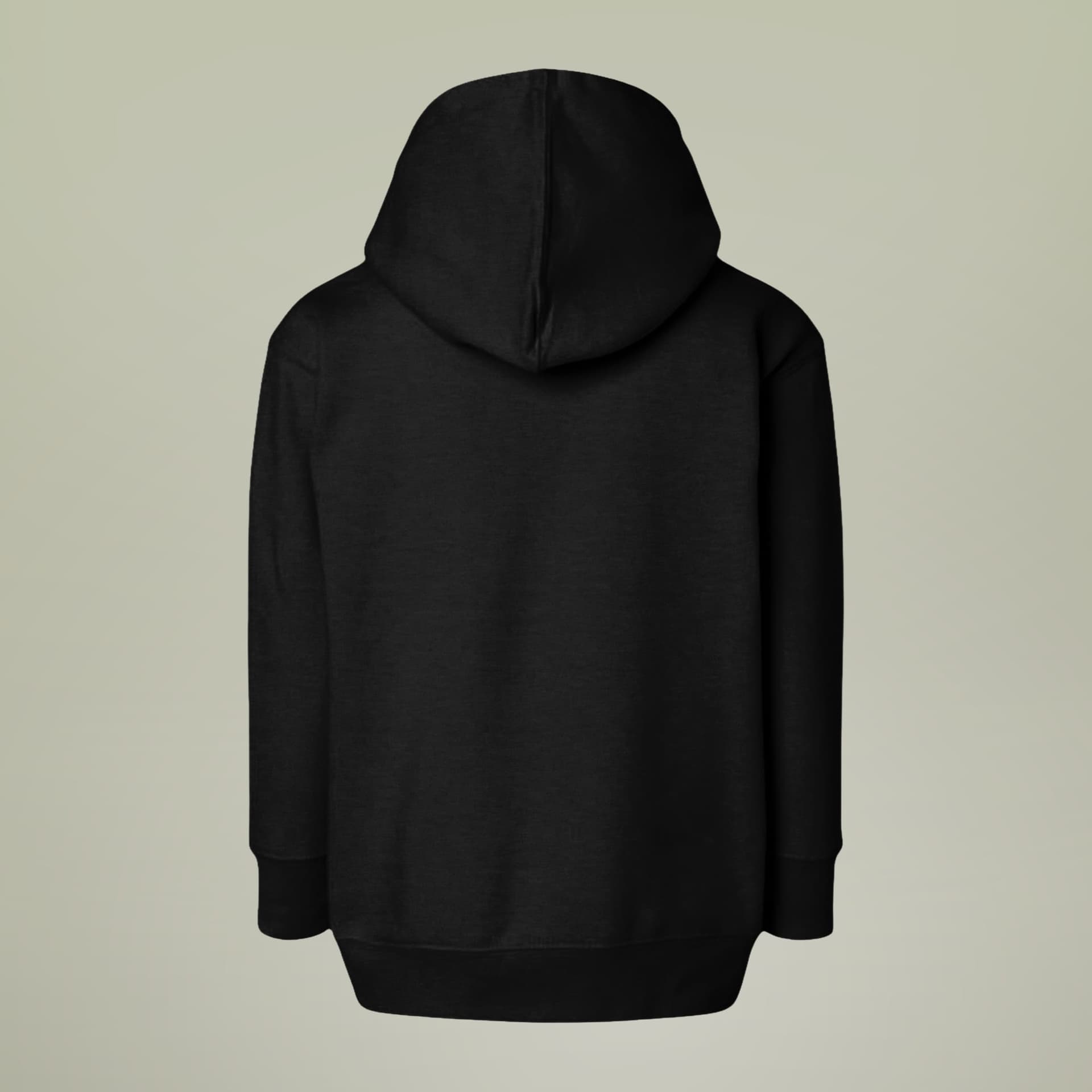 Plain black toddler full-zip fleece hoodie, front view