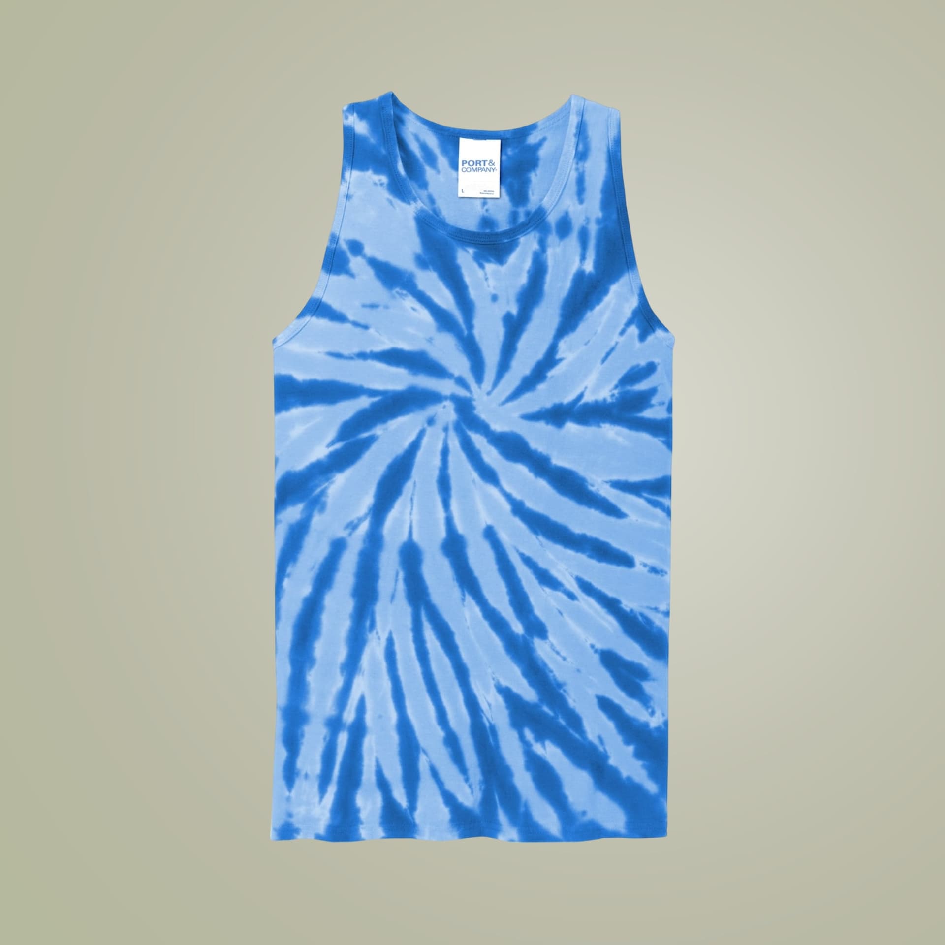 Plain turquoise unisex tie-dye tank top, front view