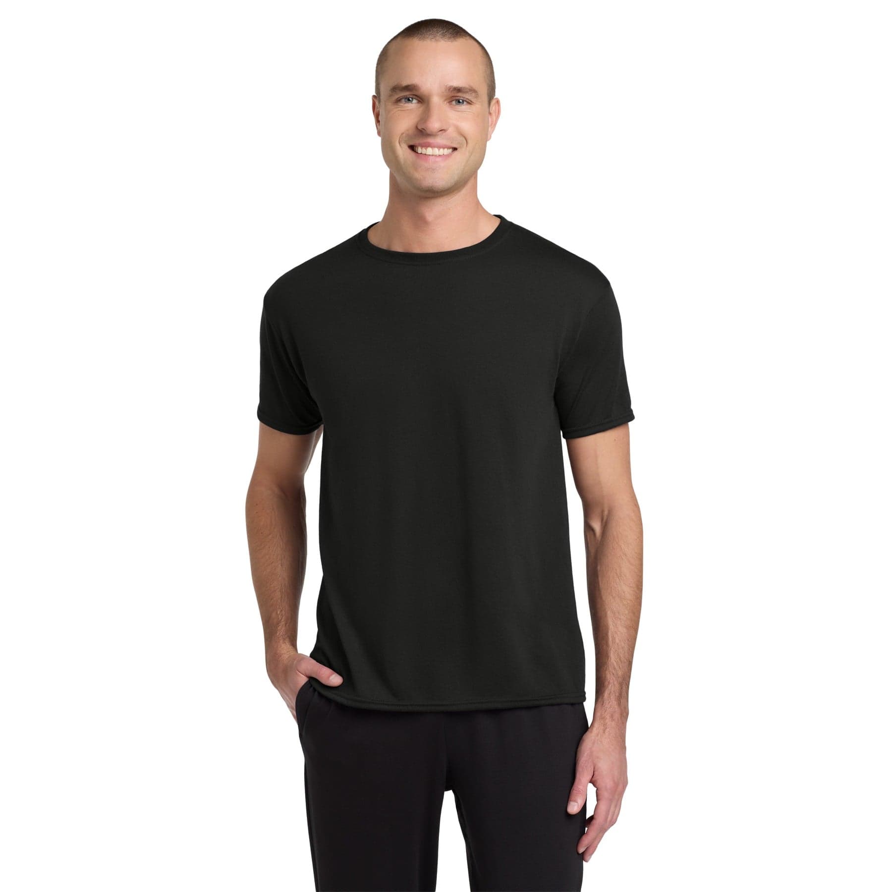 Plain charcoal grey dri-power 100% polyester t-shirt, front view