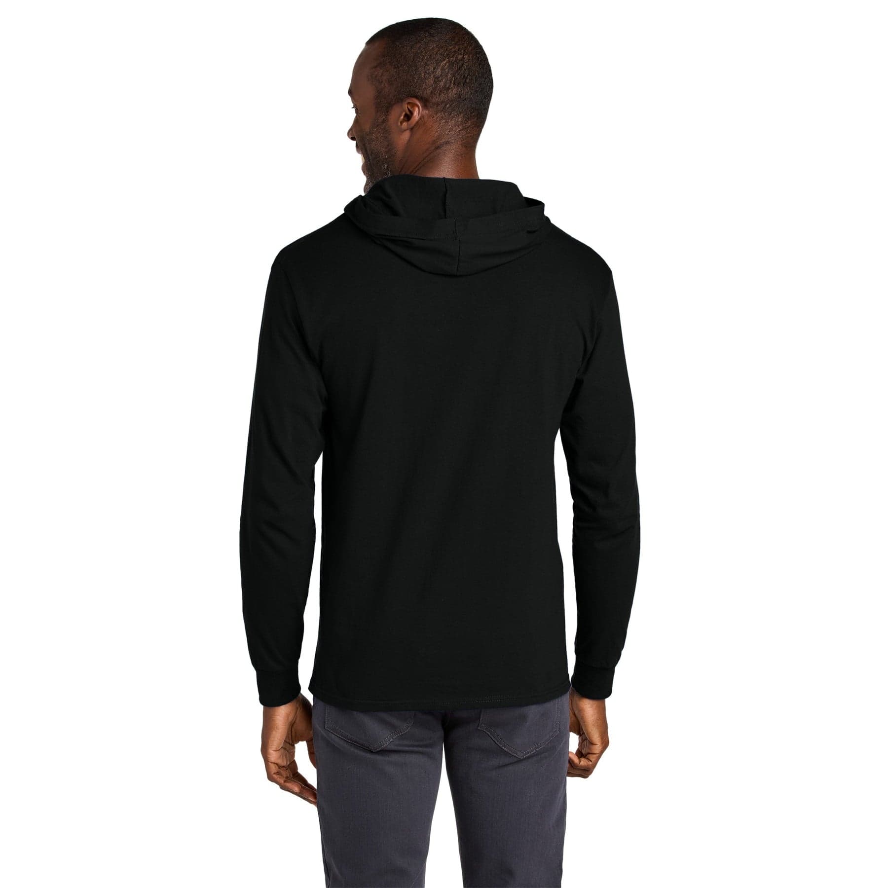 Plain j. navy unisex cotton long sleeve hooded t-shirt, front view