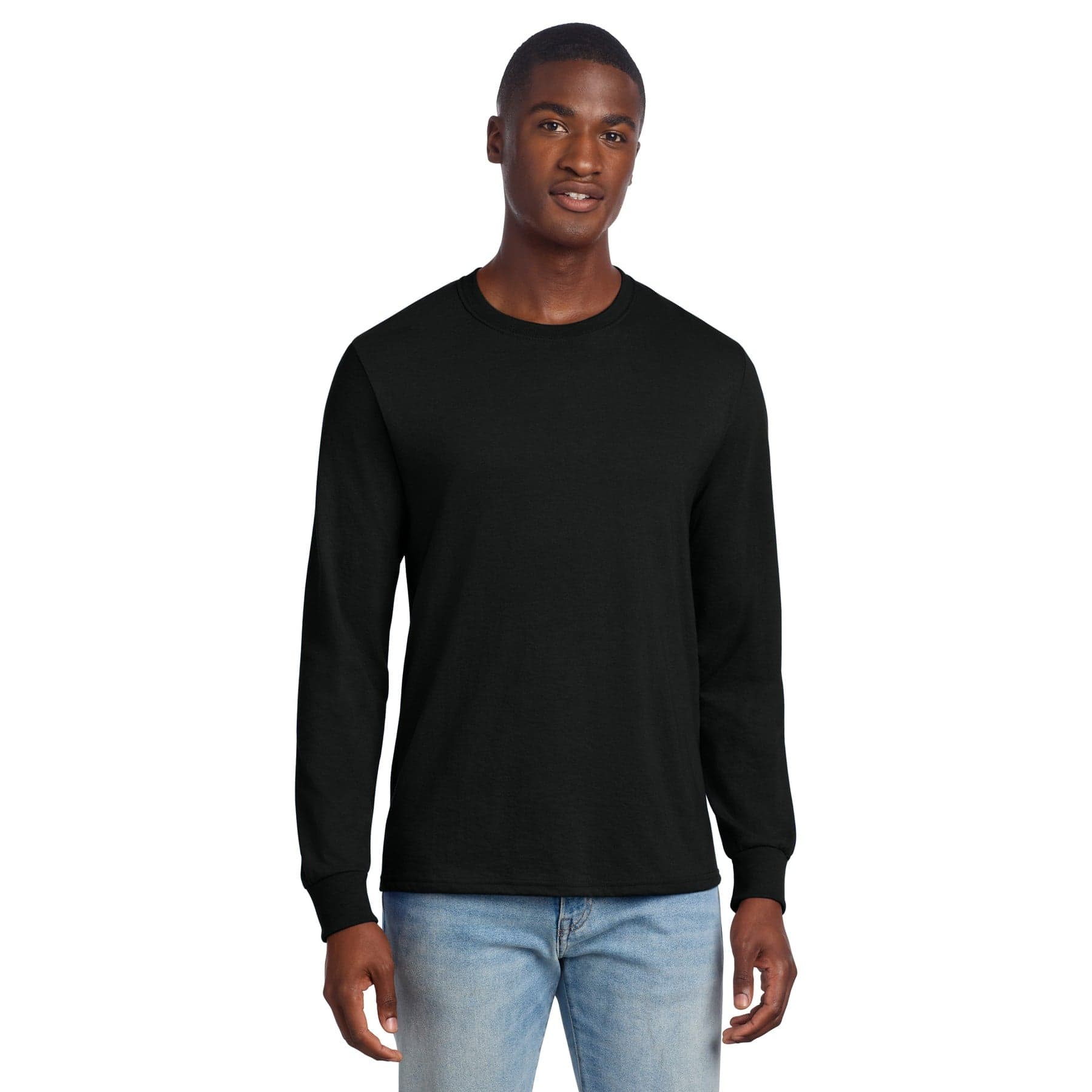 Plain j. navy premium blend ring spun long sleeve t-shirt, front view
