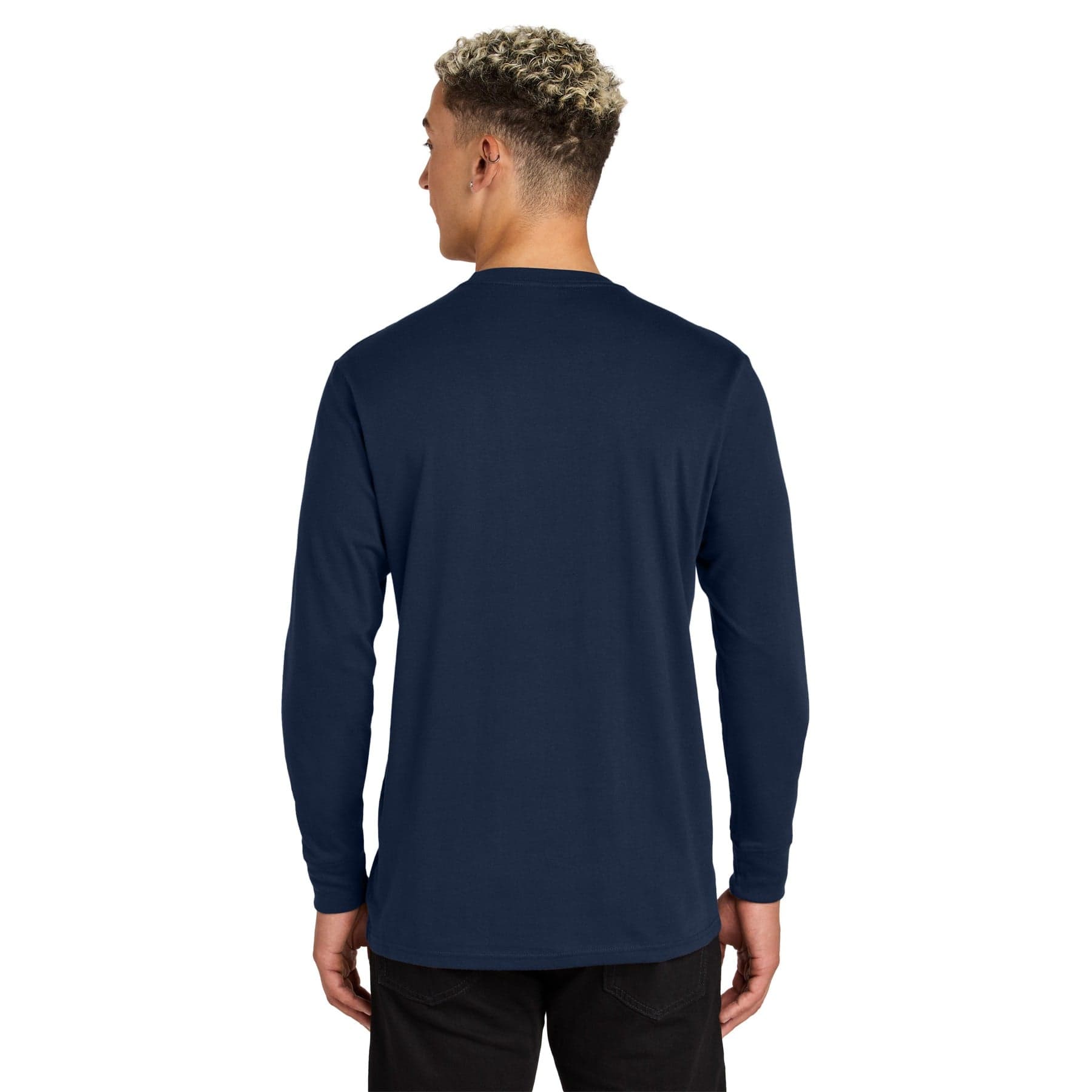 Plain night sky navy unisex long sleeve organic cotton tee, front view