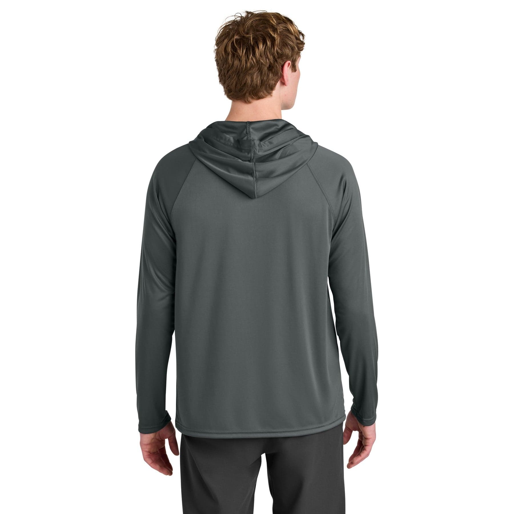Plain graphite cooling performance long sleeve hooded tee, front view