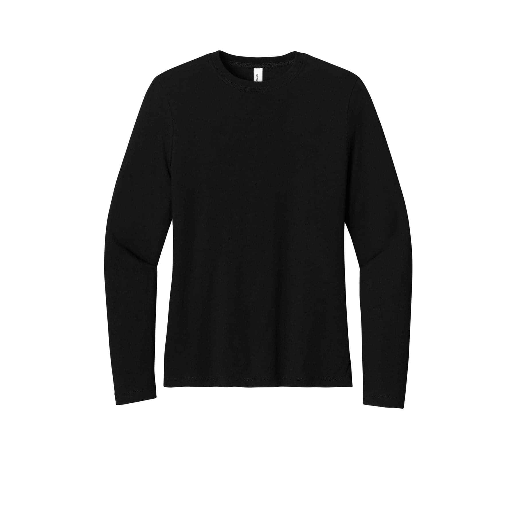 Plain black women's jersey long sleeve tee, front view