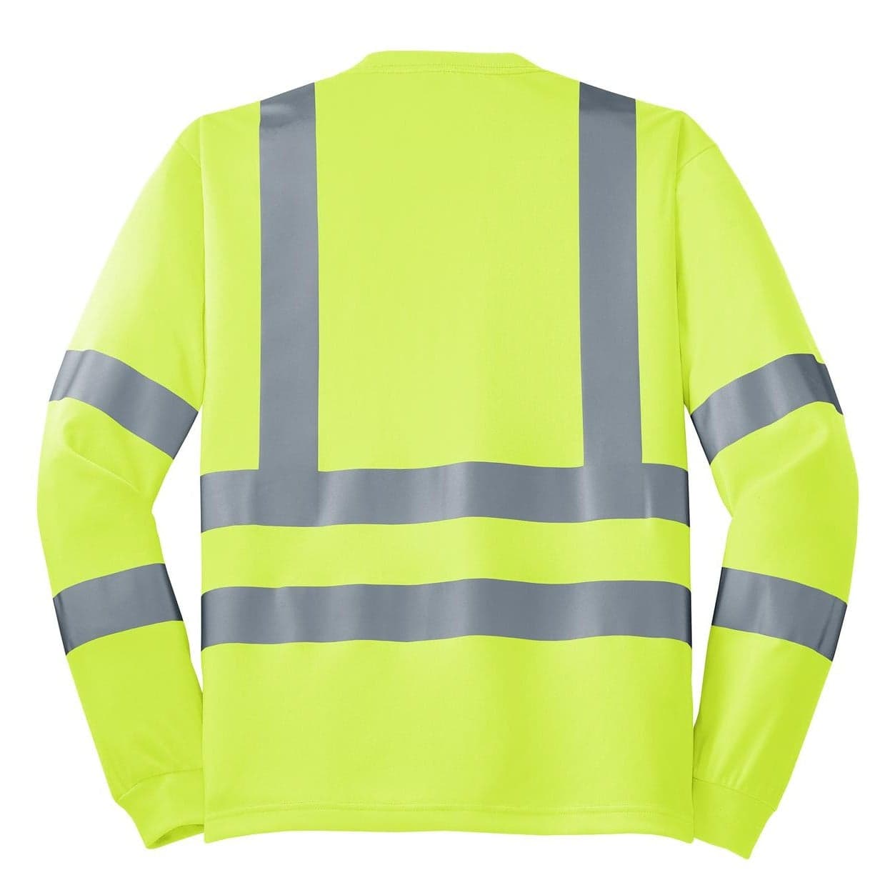 Plain safety yellow ansi 107 class 3 long sleeve snag-resistant reflective t-shirt, front view