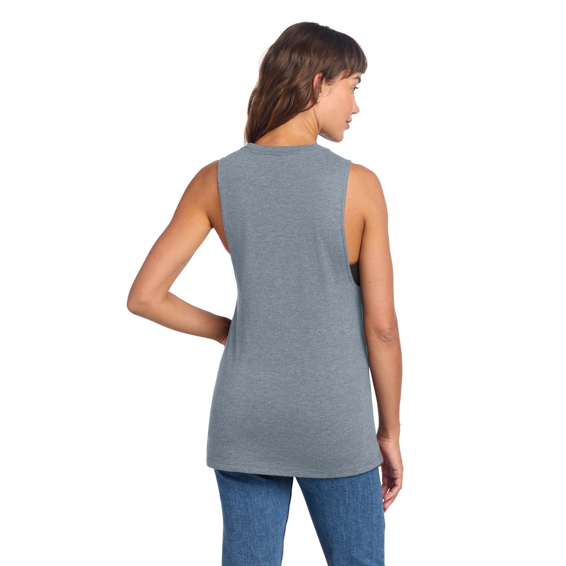 Plain flint blue heather women's perfect tri muscle tank, front view
