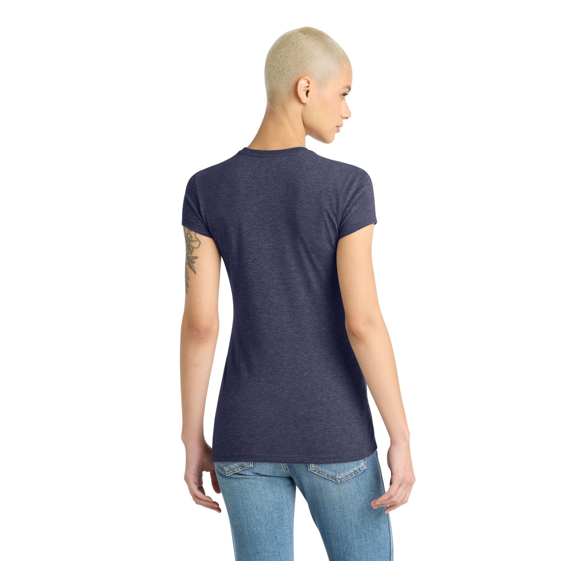 Plain heathered charcoal women's fitted perfect tri tee, front view