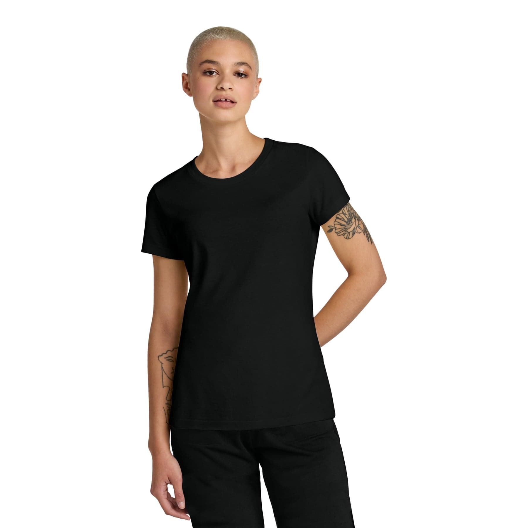 Plain jet black women's perfect weight cvc tee, front view