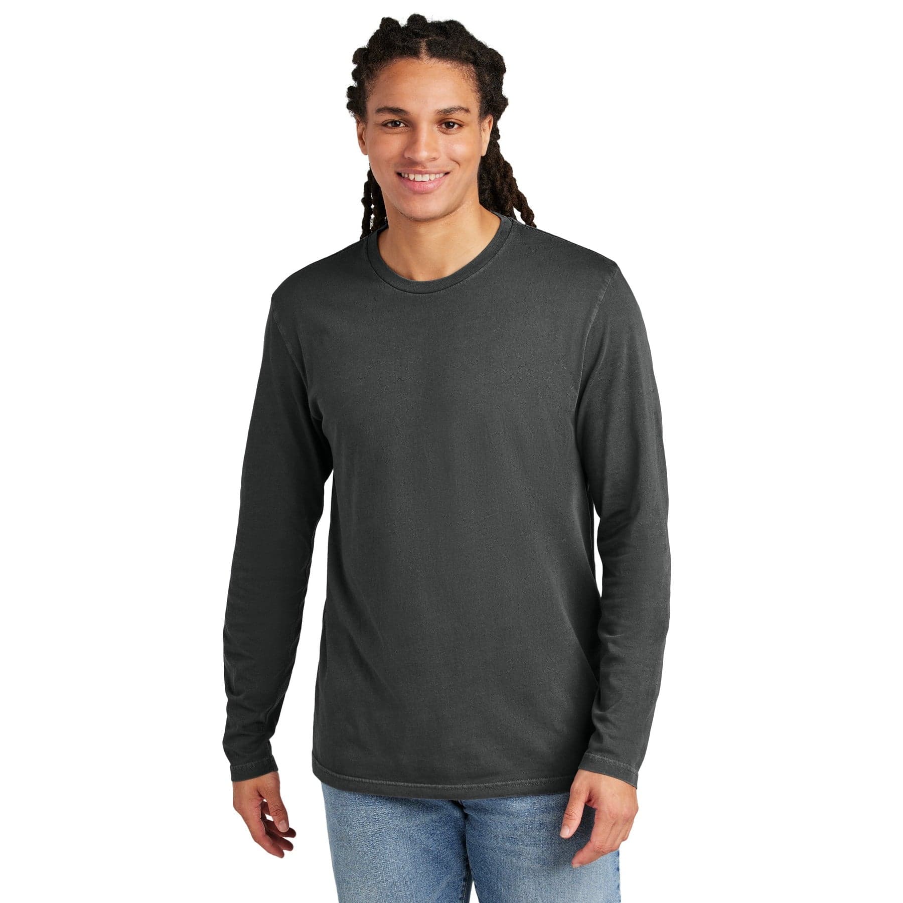 Plain graphite long sleeve tee, front view