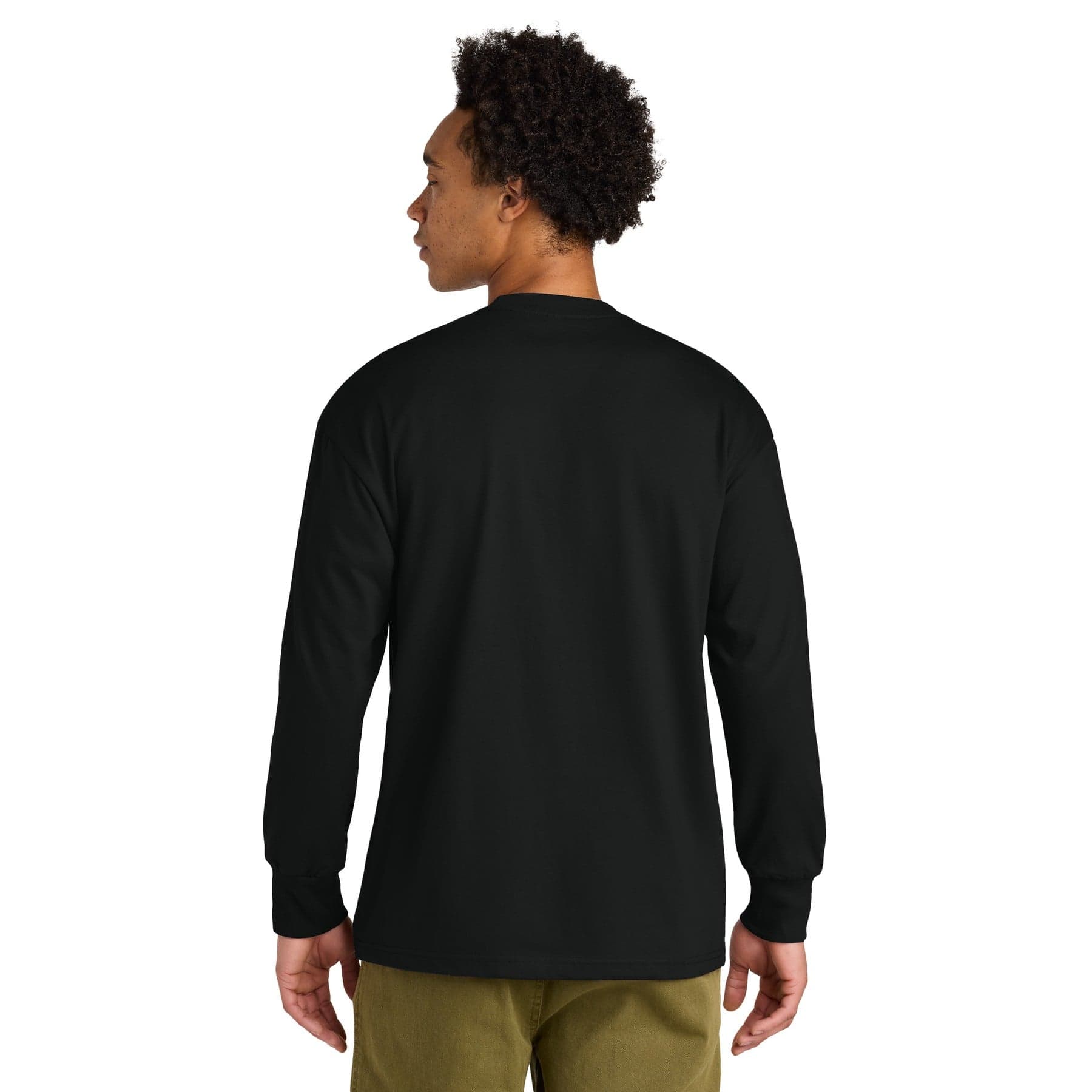 Plain black heavyweight long sleeve tee, front view