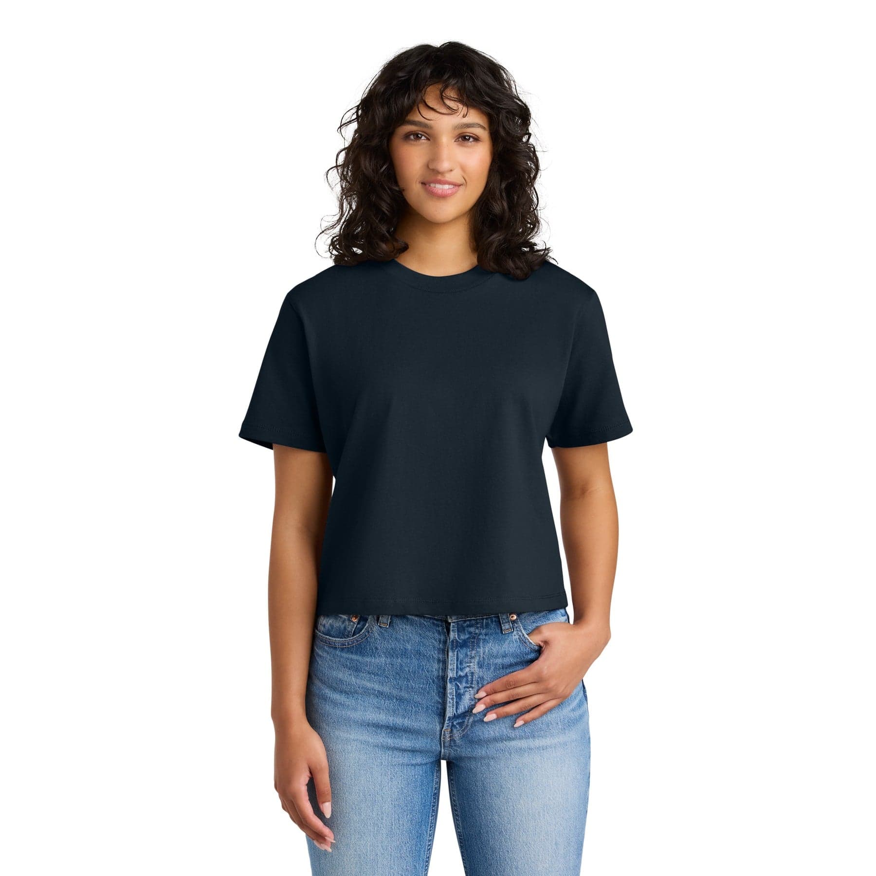 Plain midnight navy women's heavyweight boxy tee, front view