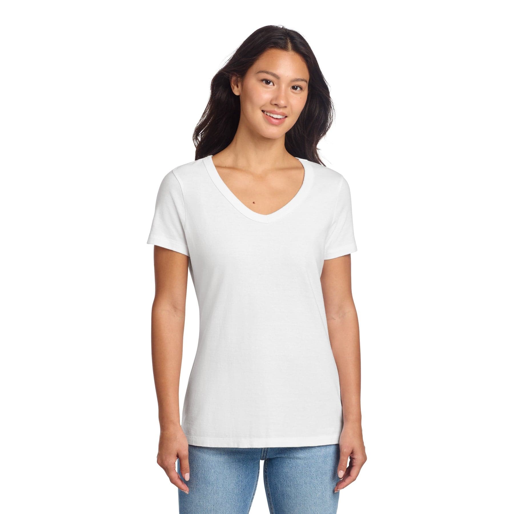Plain peach garment-dyed v-neck tee, front view