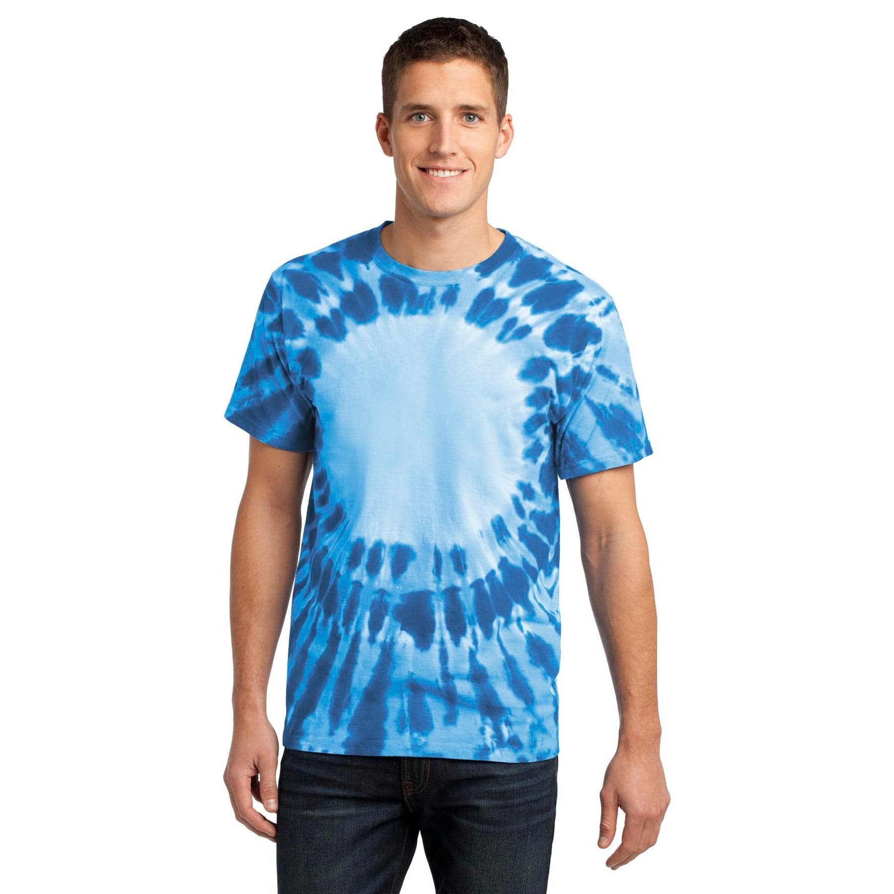 Plain royal window tie-dye tee, front view