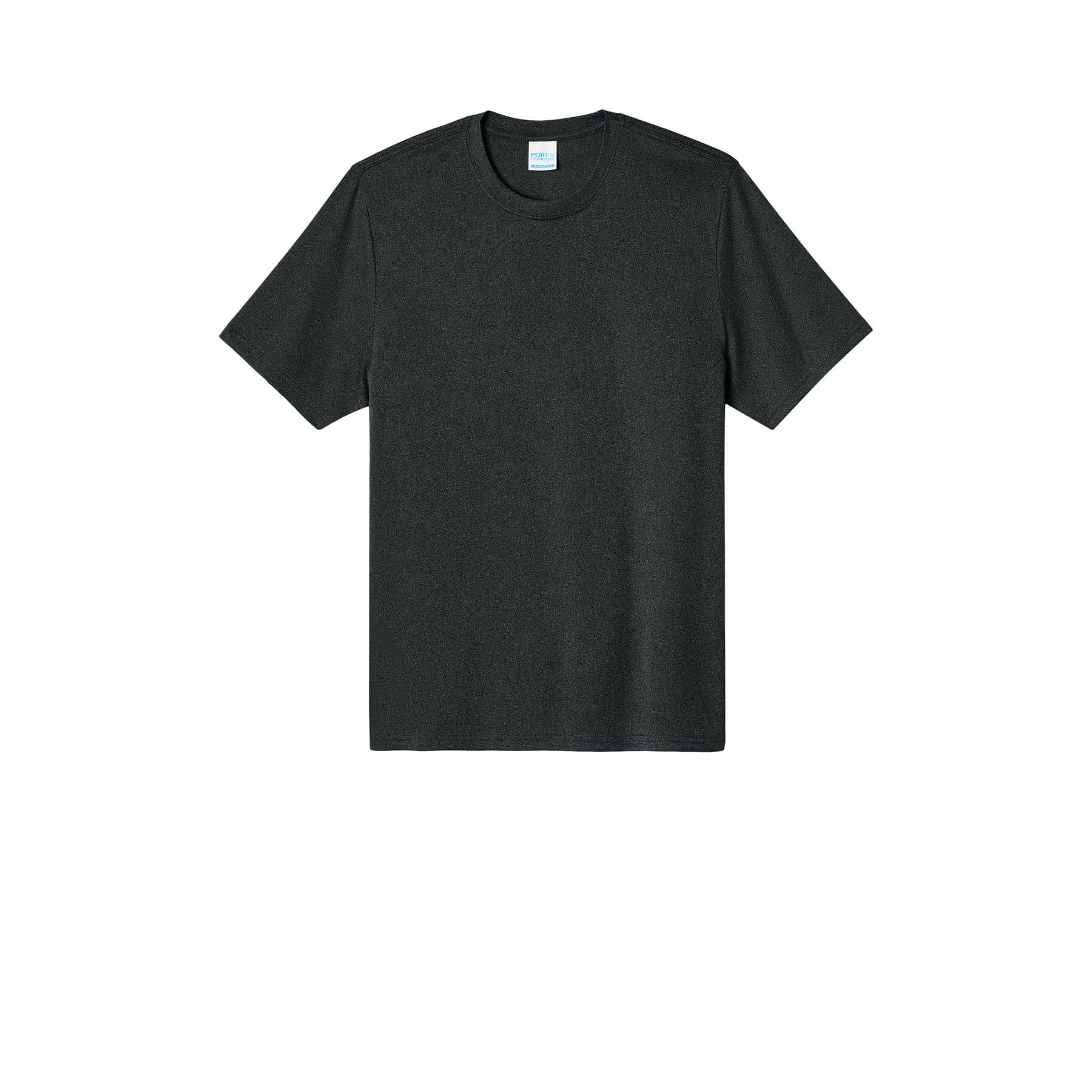 Plain black heather heather performance tee, front view