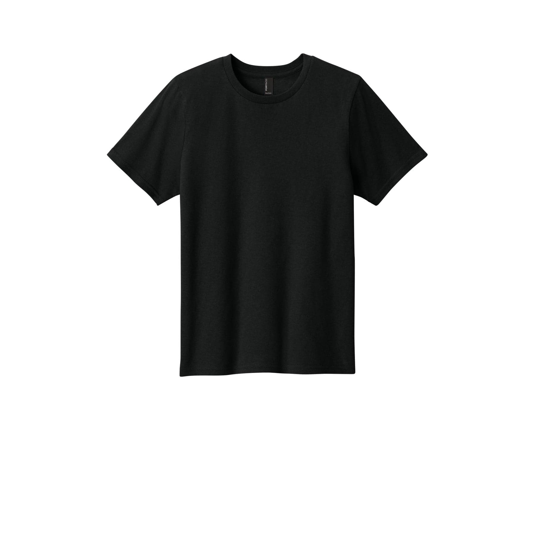 Plain jet black youth easy cotton tee, front view