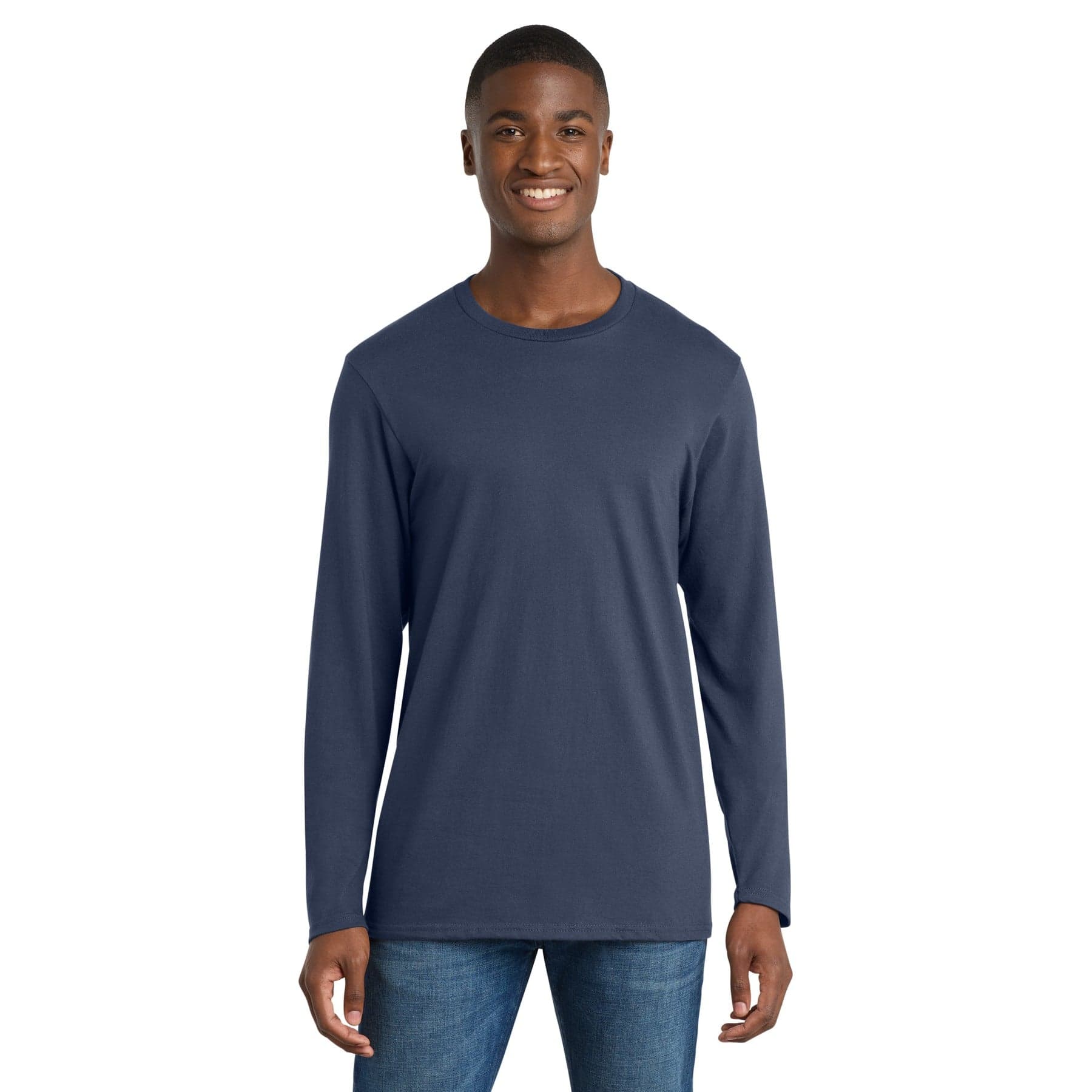 Plain dark heather grey long sleeve bouncer tee, front view