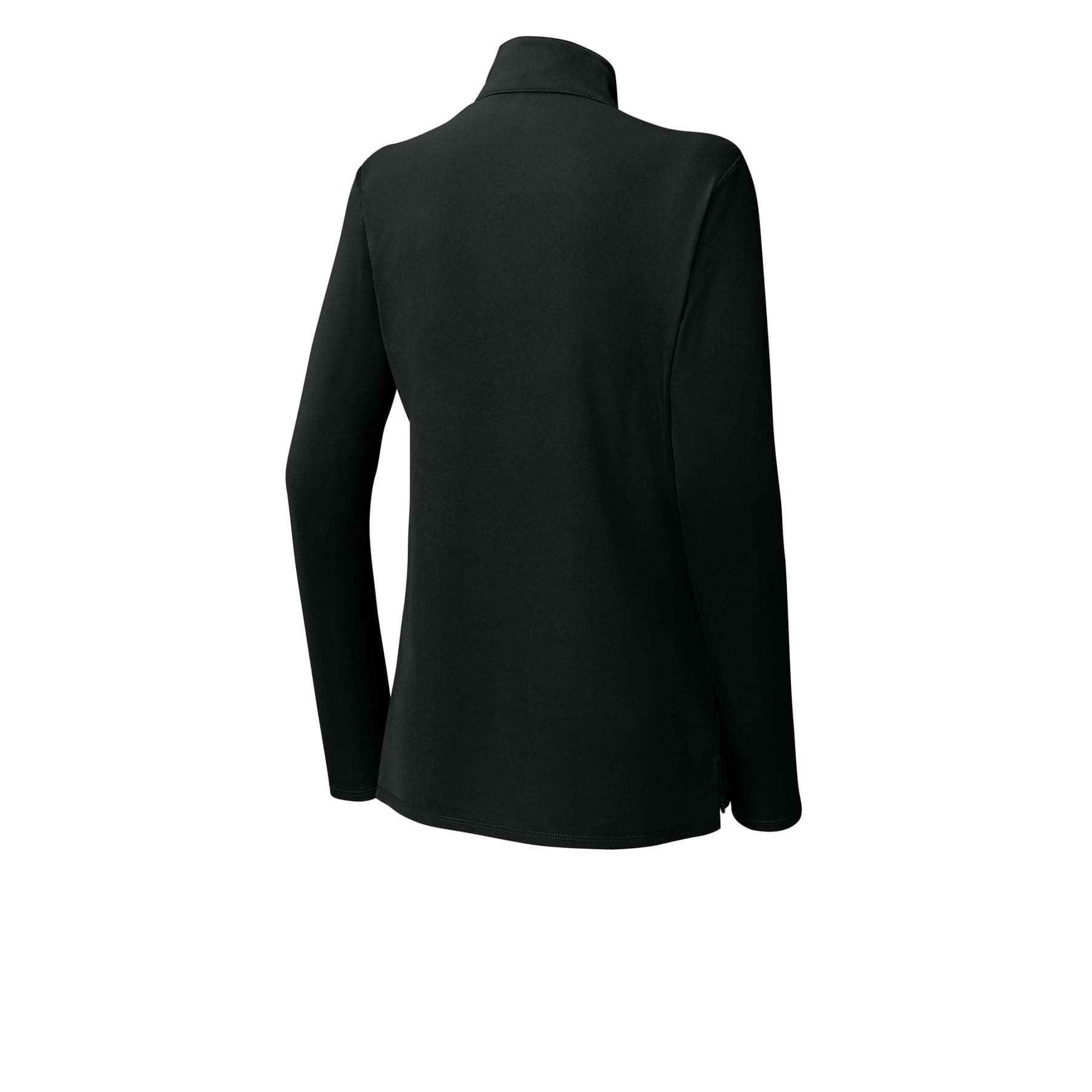 Plain black women's micropique sport-wick 1/4-zip, front view