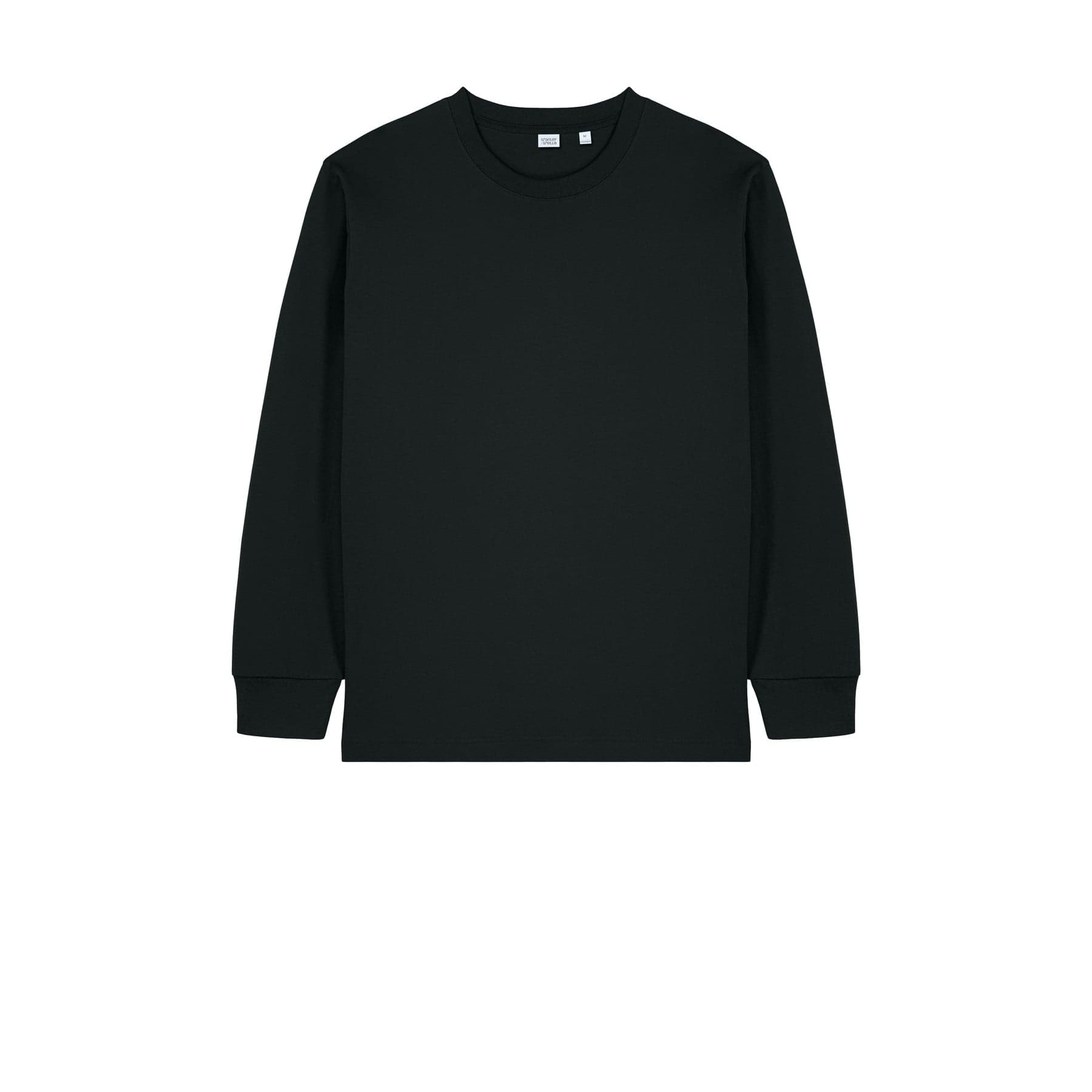 Plain black unisex freestyler heavyweight long sleeve tee, front view