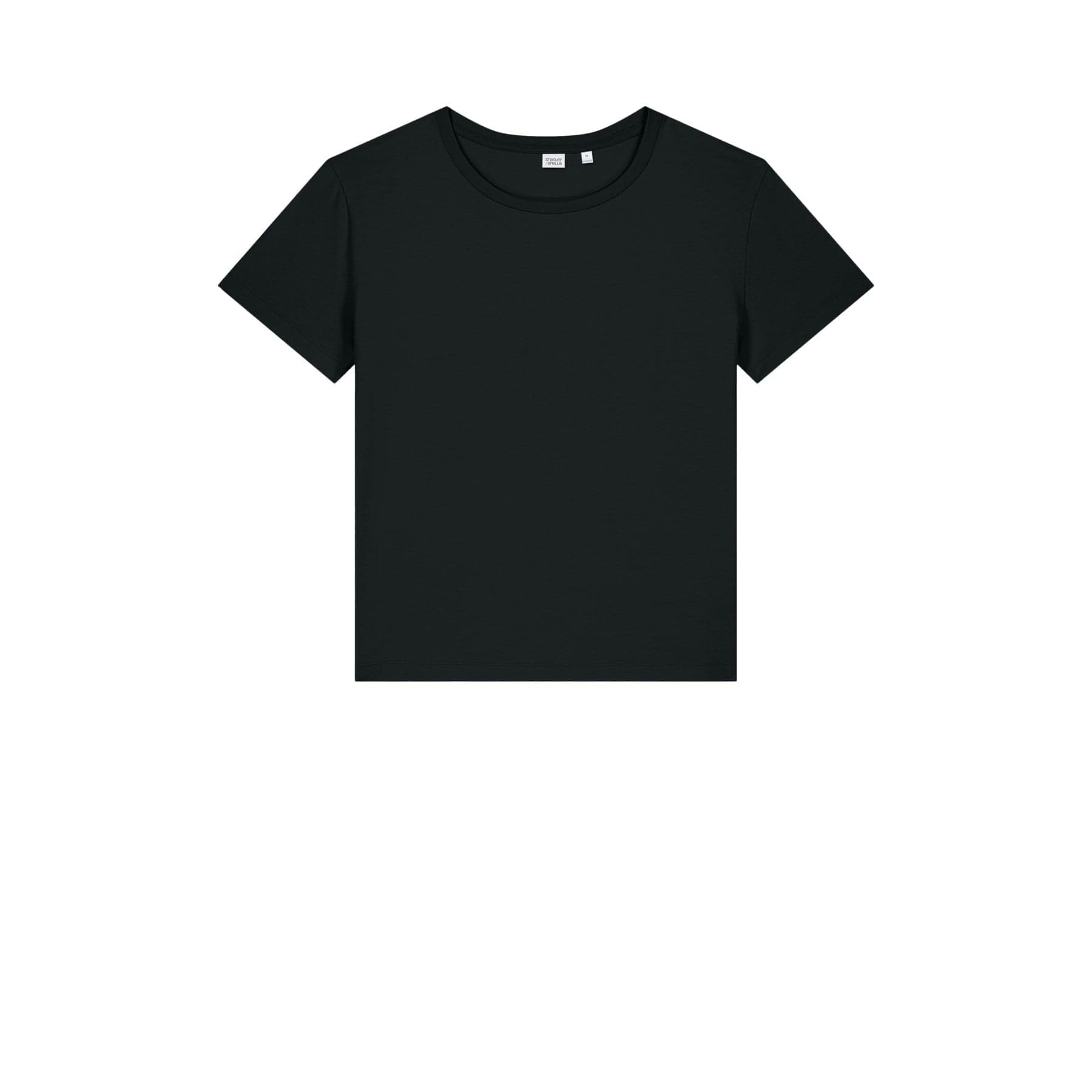 Plain black women's stella serena scoop neck tee, front view