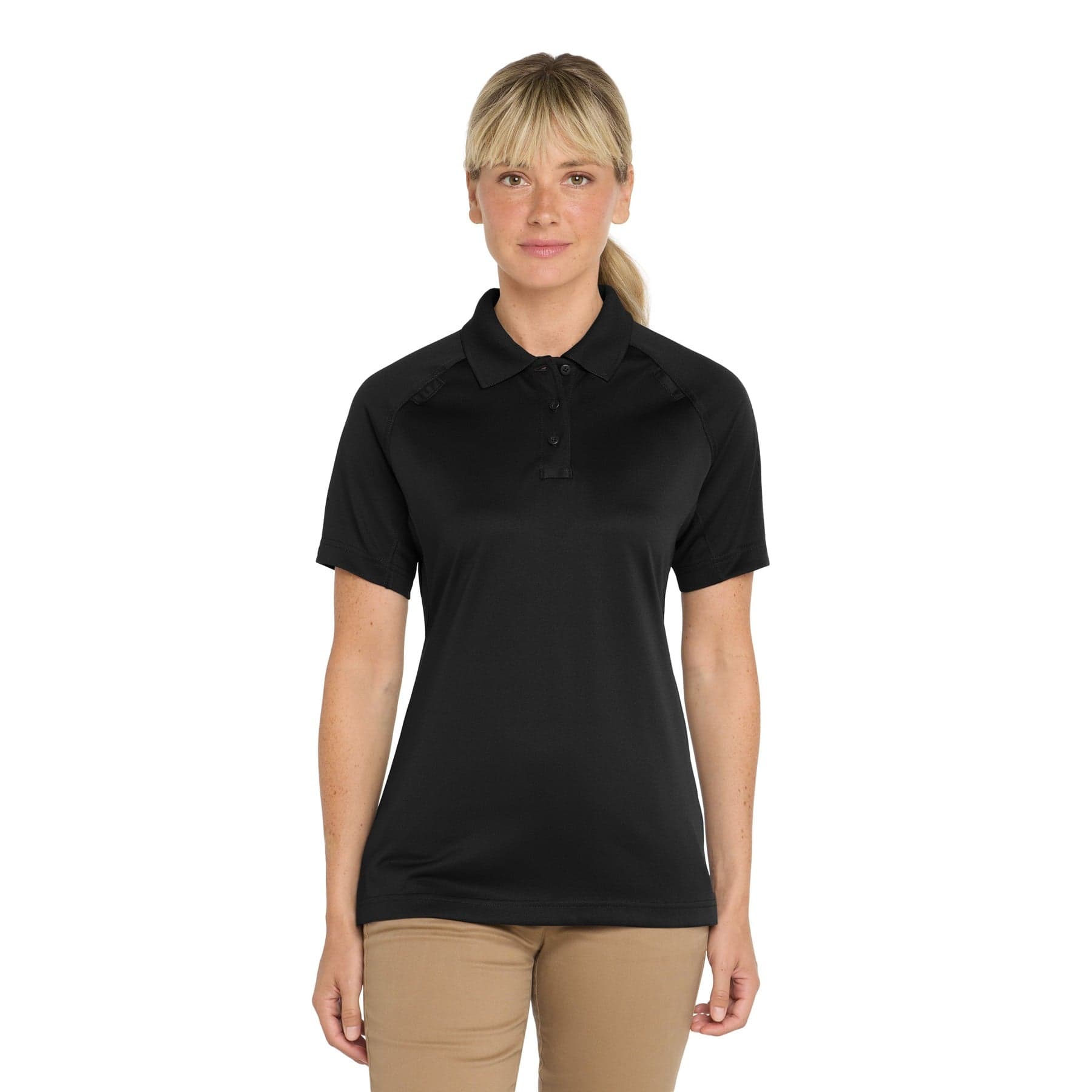 Plain charcoal women's select snag-proof tactical polo, front view