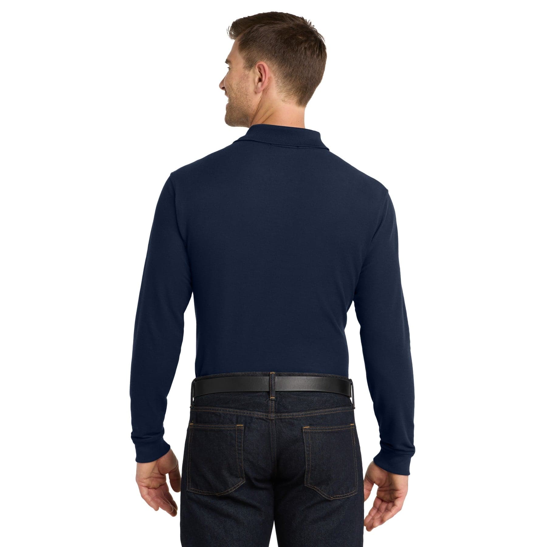 Long Sleeve Core Classic Pique Polo — River Blue Navy — product photo