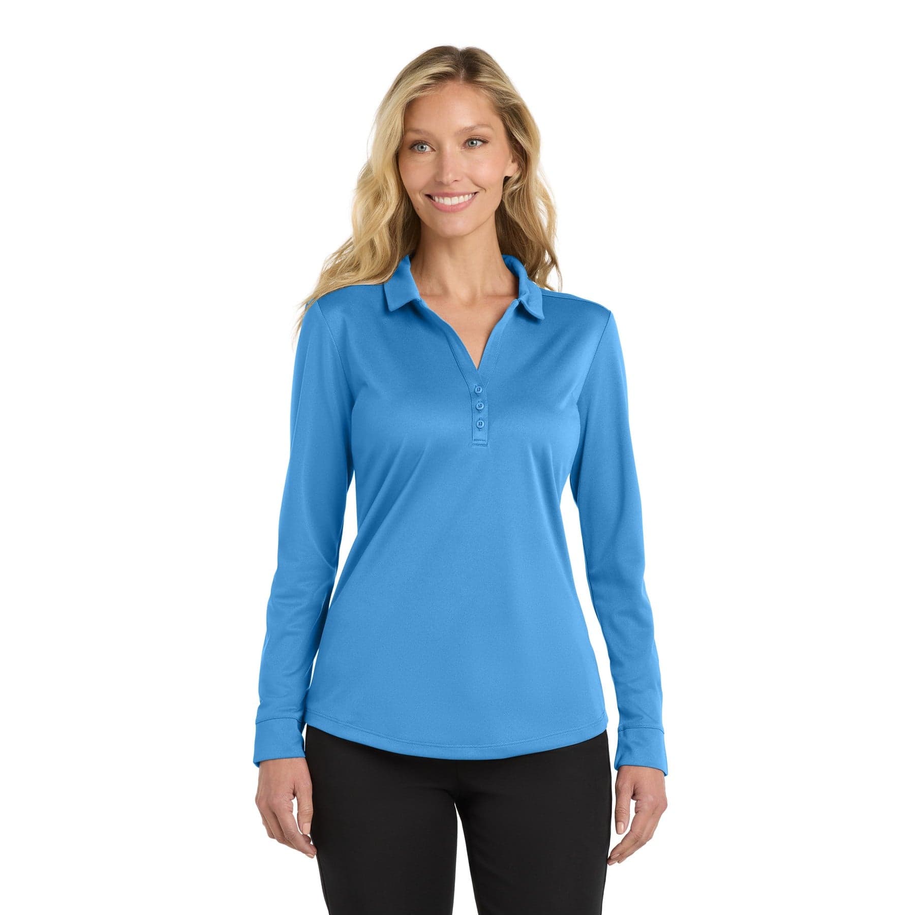 Women's Silk Touch Performance Long Sleeve Polo — Carolina Blue — product photo
