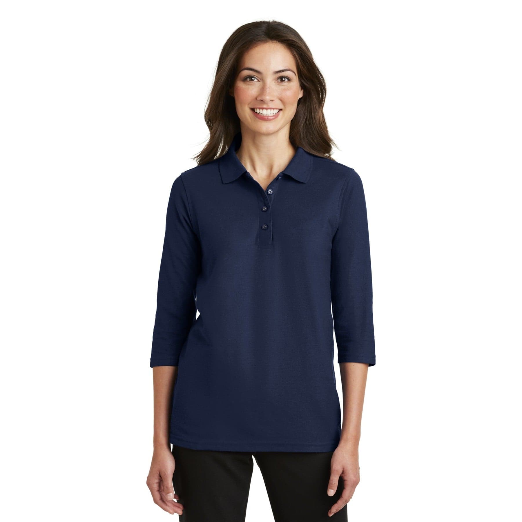 Women's Silk Touch 3/4-Sleeve Polo — Navy — product photo