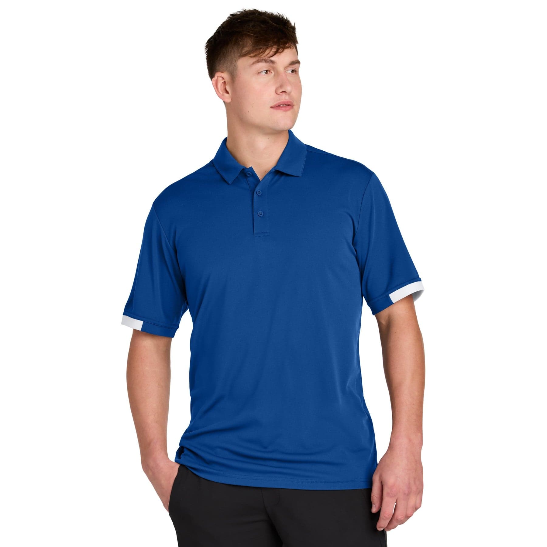 Plain true royal/ white club colorblock polo, front view