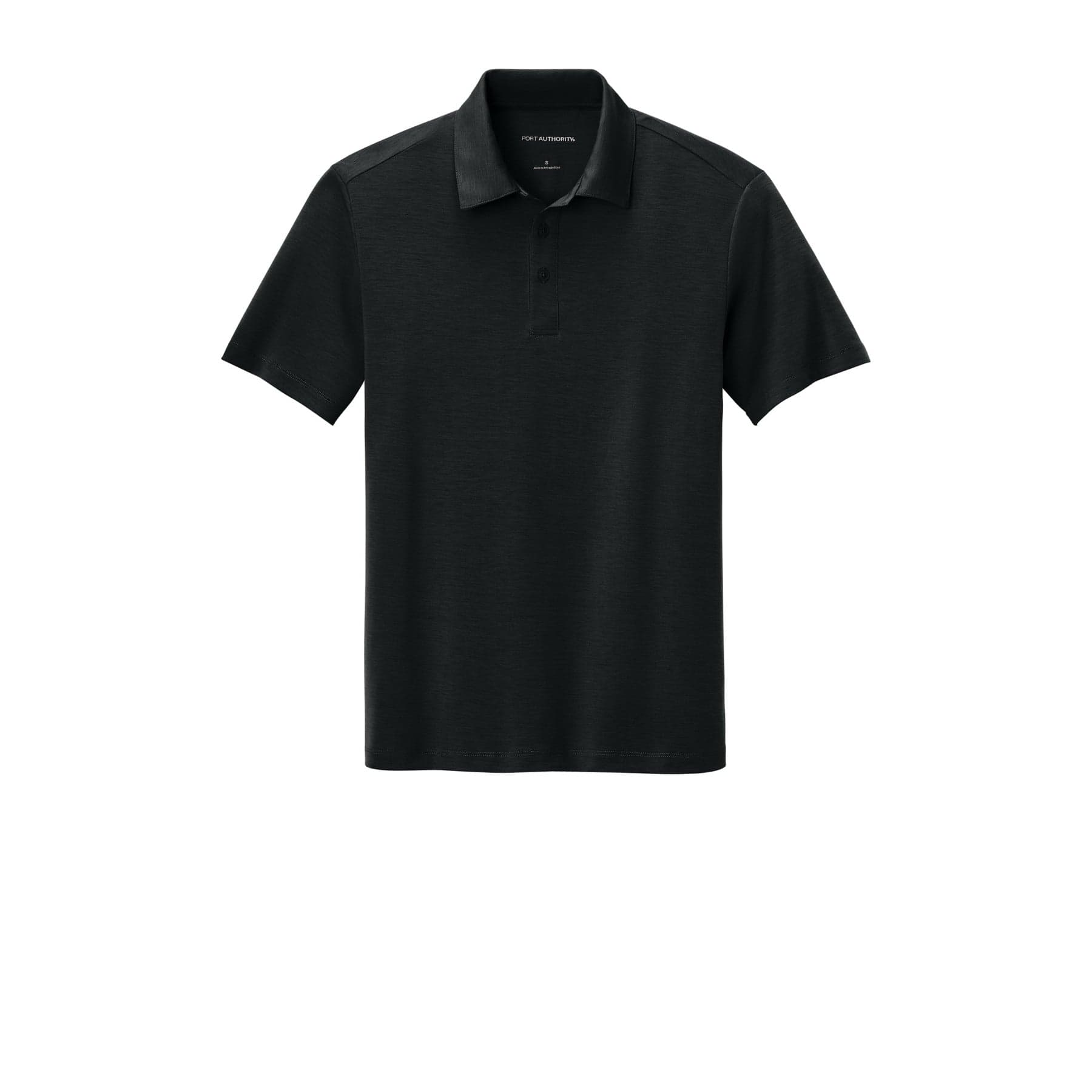 Plain black cotton touch performance polo, front view