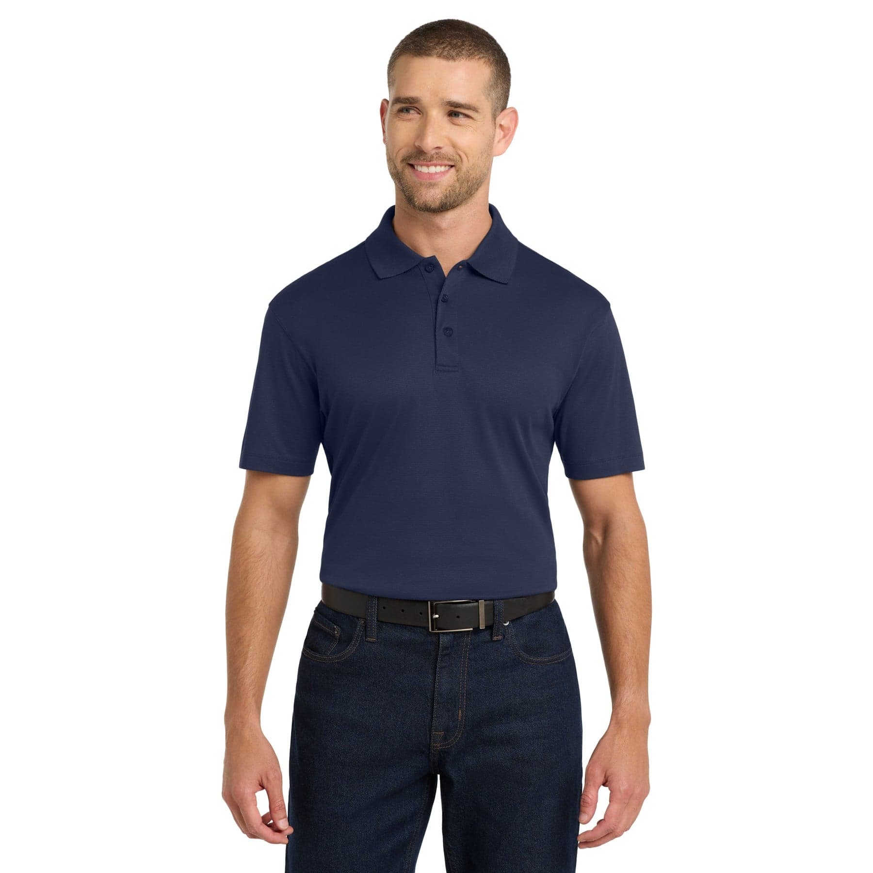 Plain black rapid dry mesh polo, front view