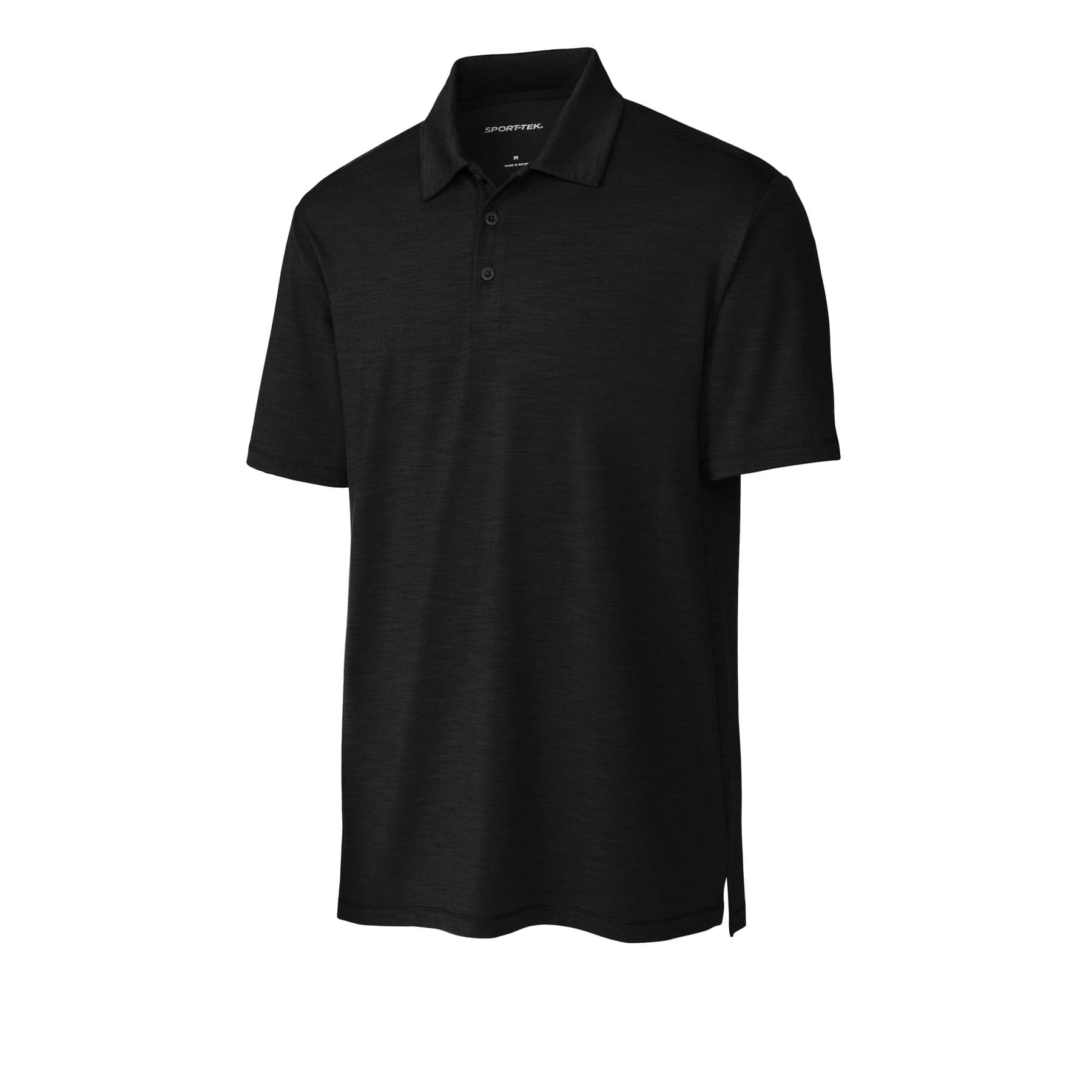 Plain black versa polo, front view