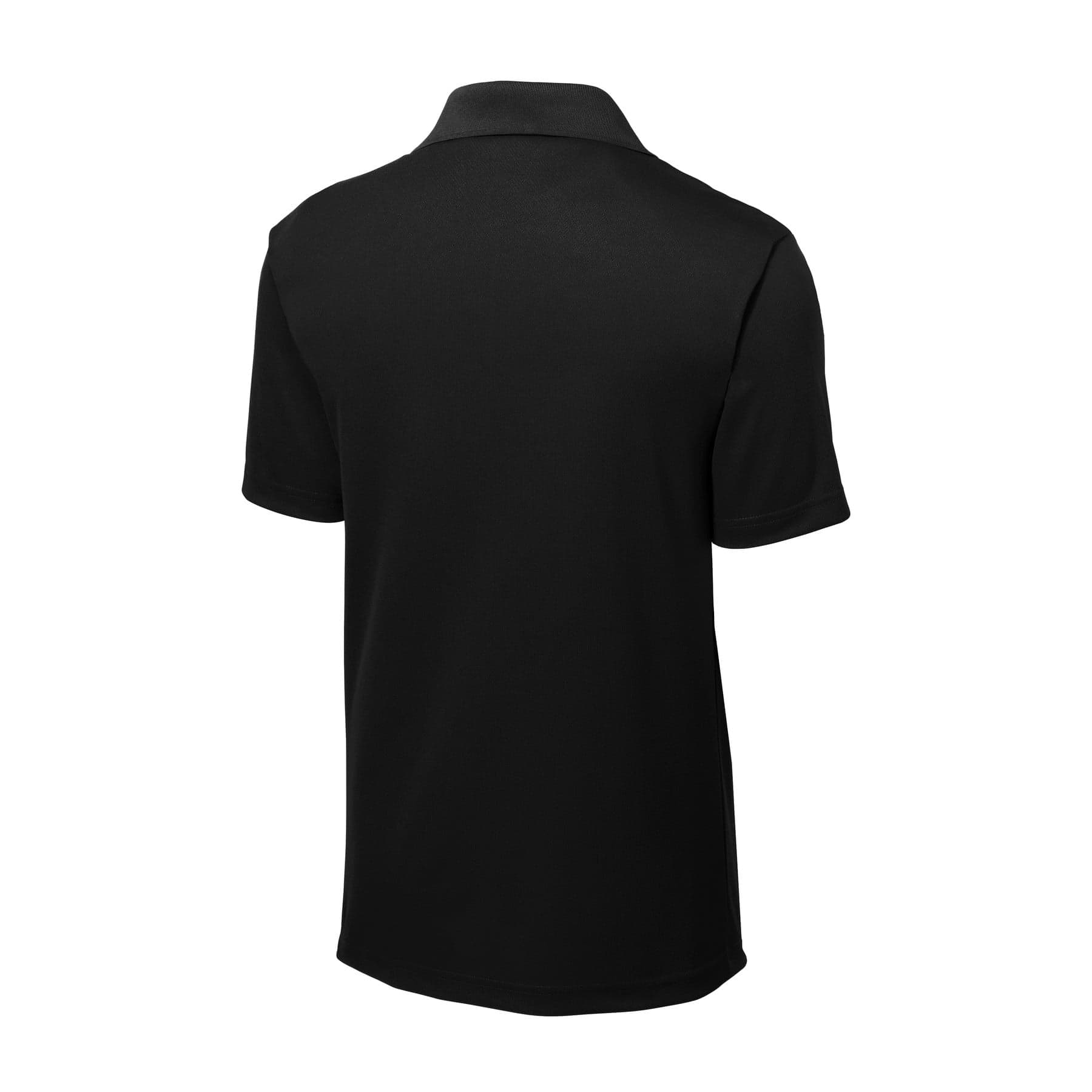 Plain black posicharge racermesh pocket polo, front view