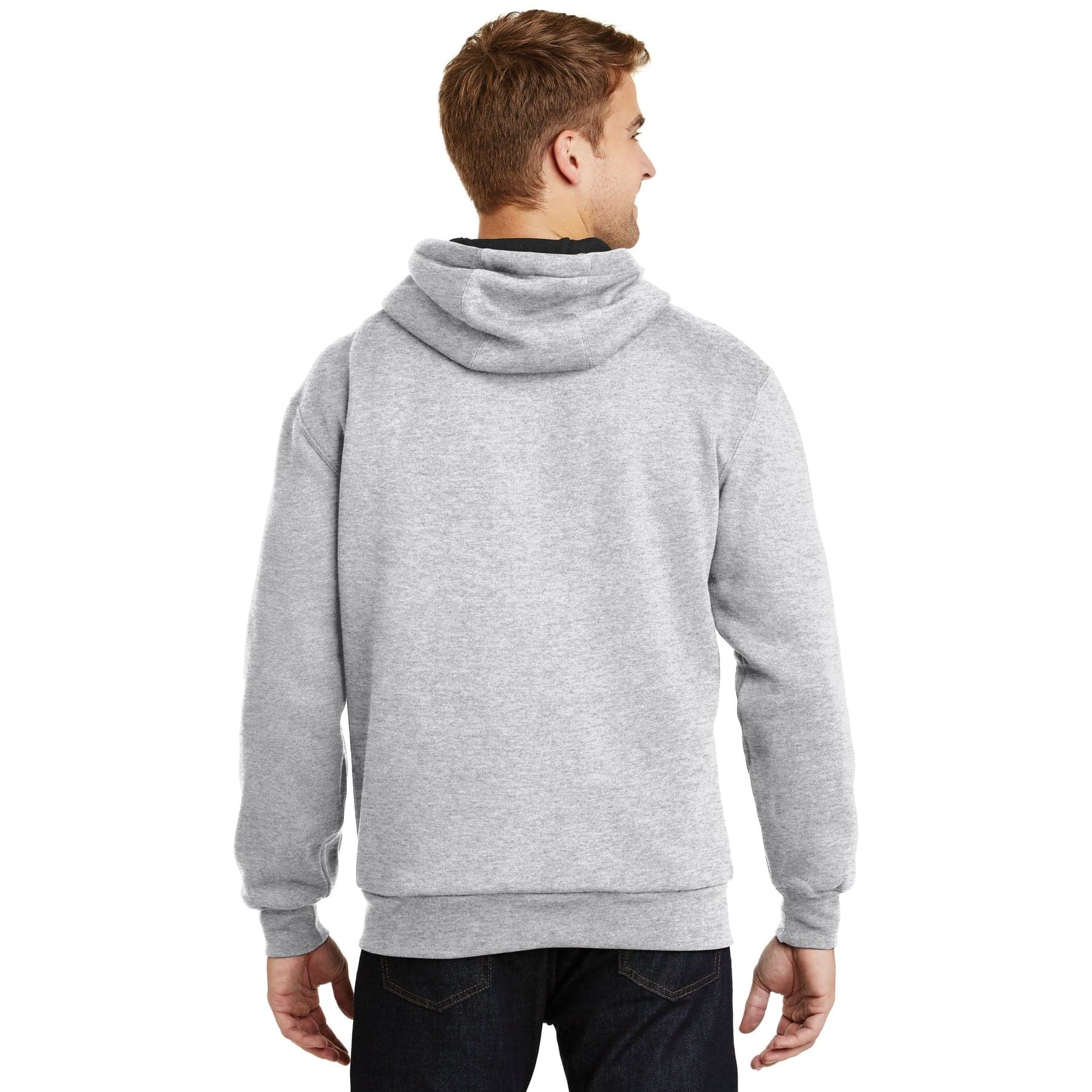 Plain athletic heather heavyweight full-zip hooded sweatshirt with thermal lining, front view