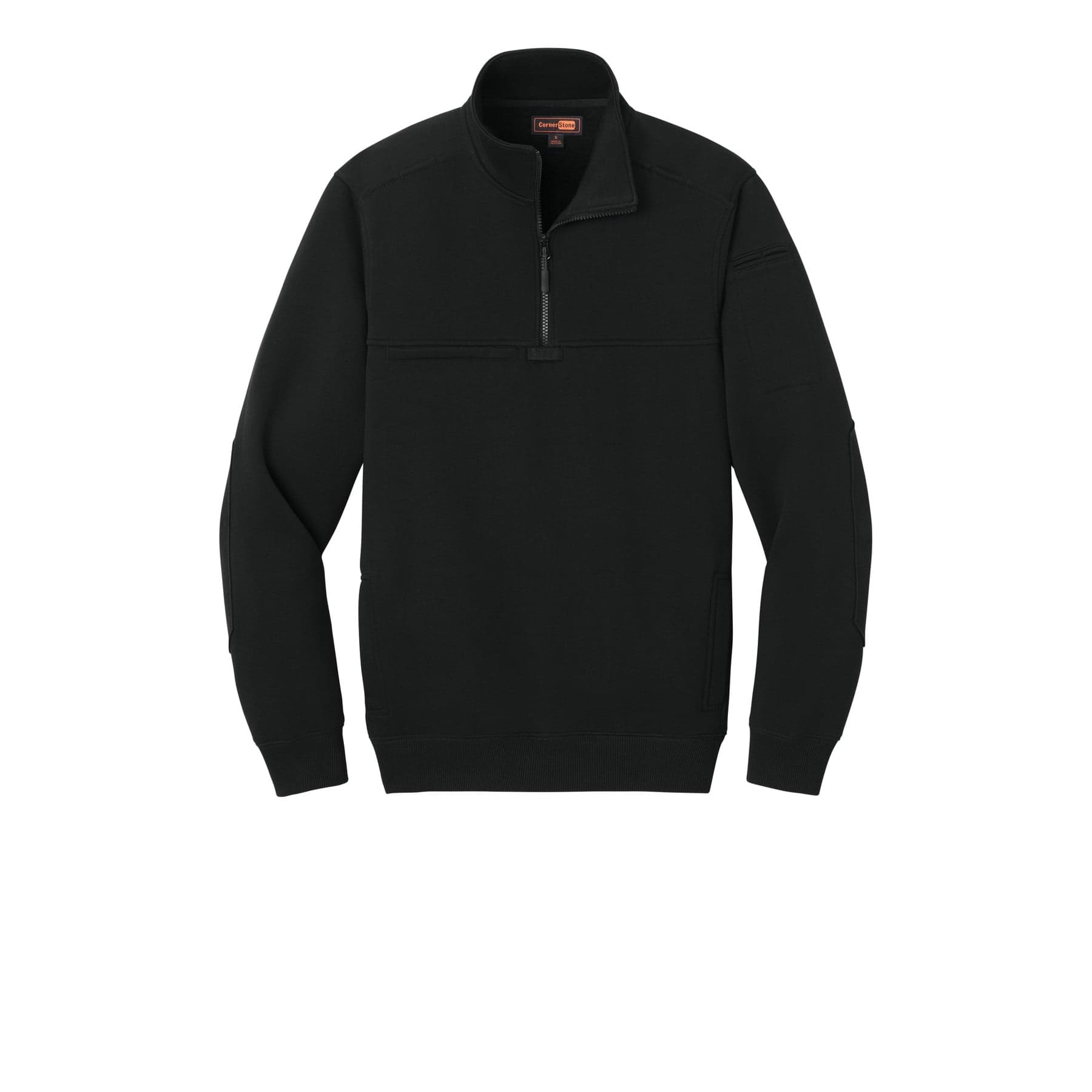 Plain black 12-oz. tough fleece job shirt, front view