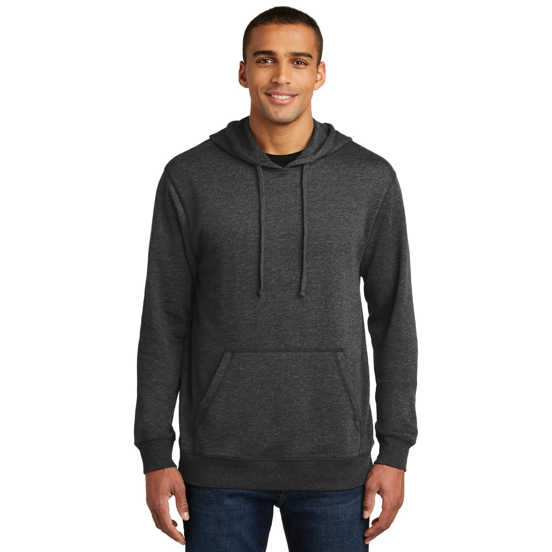 Plain heathered navy lightweight fleece hoodie, front view
