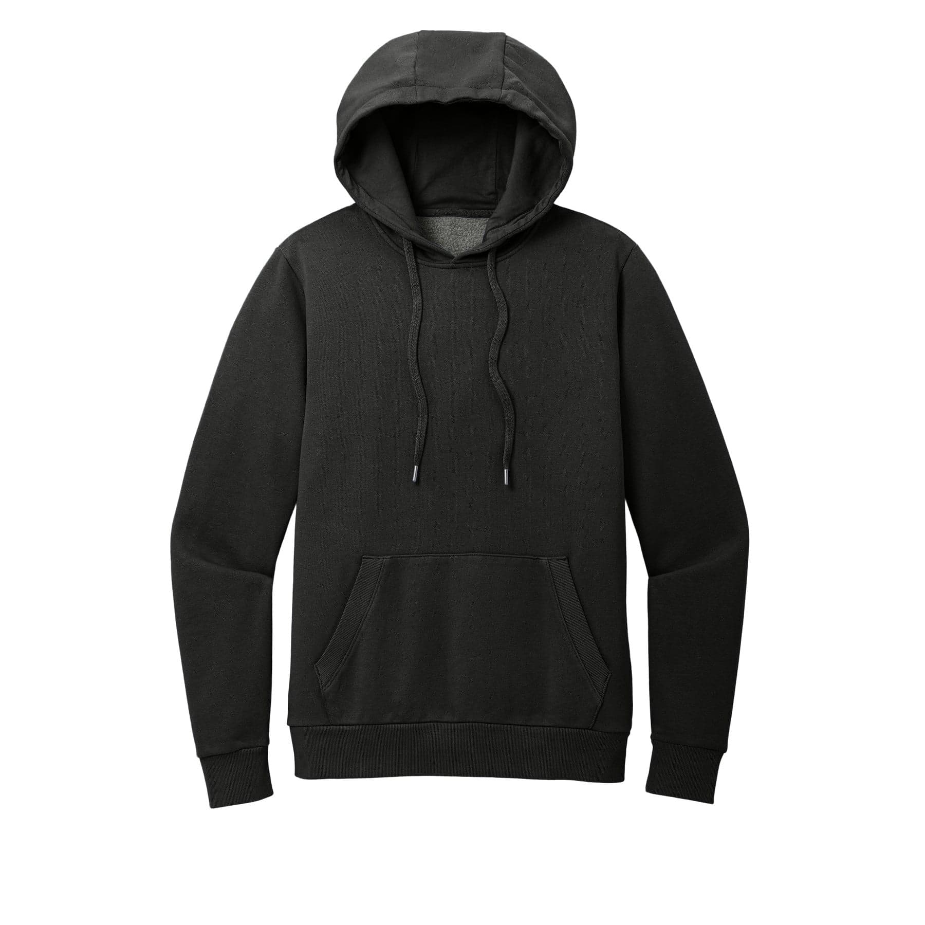 Plain black fleece hoodie, front view