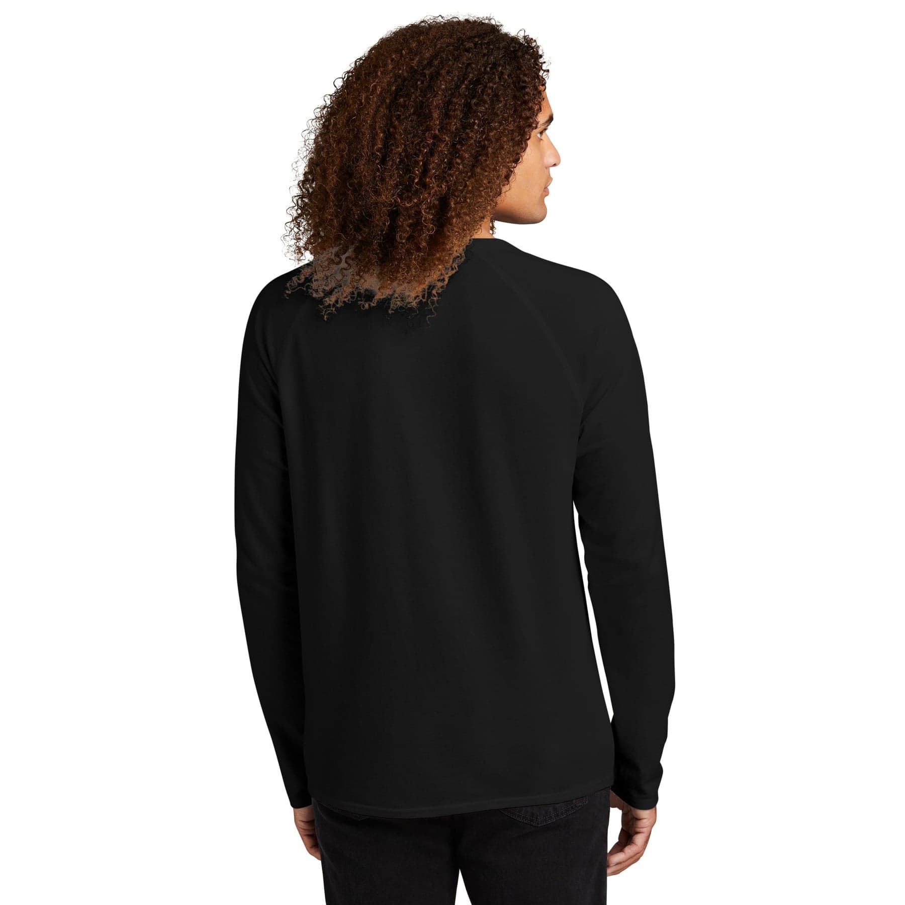 Plain black featherweight french terry long sleeve crewneck, front view