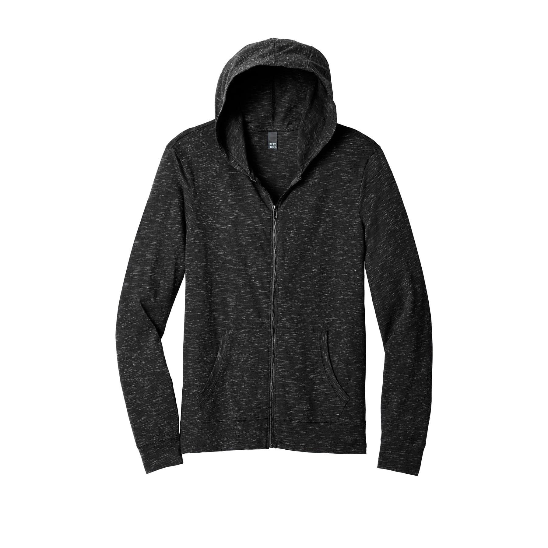 Plain black medal full-zip hoodie, front view