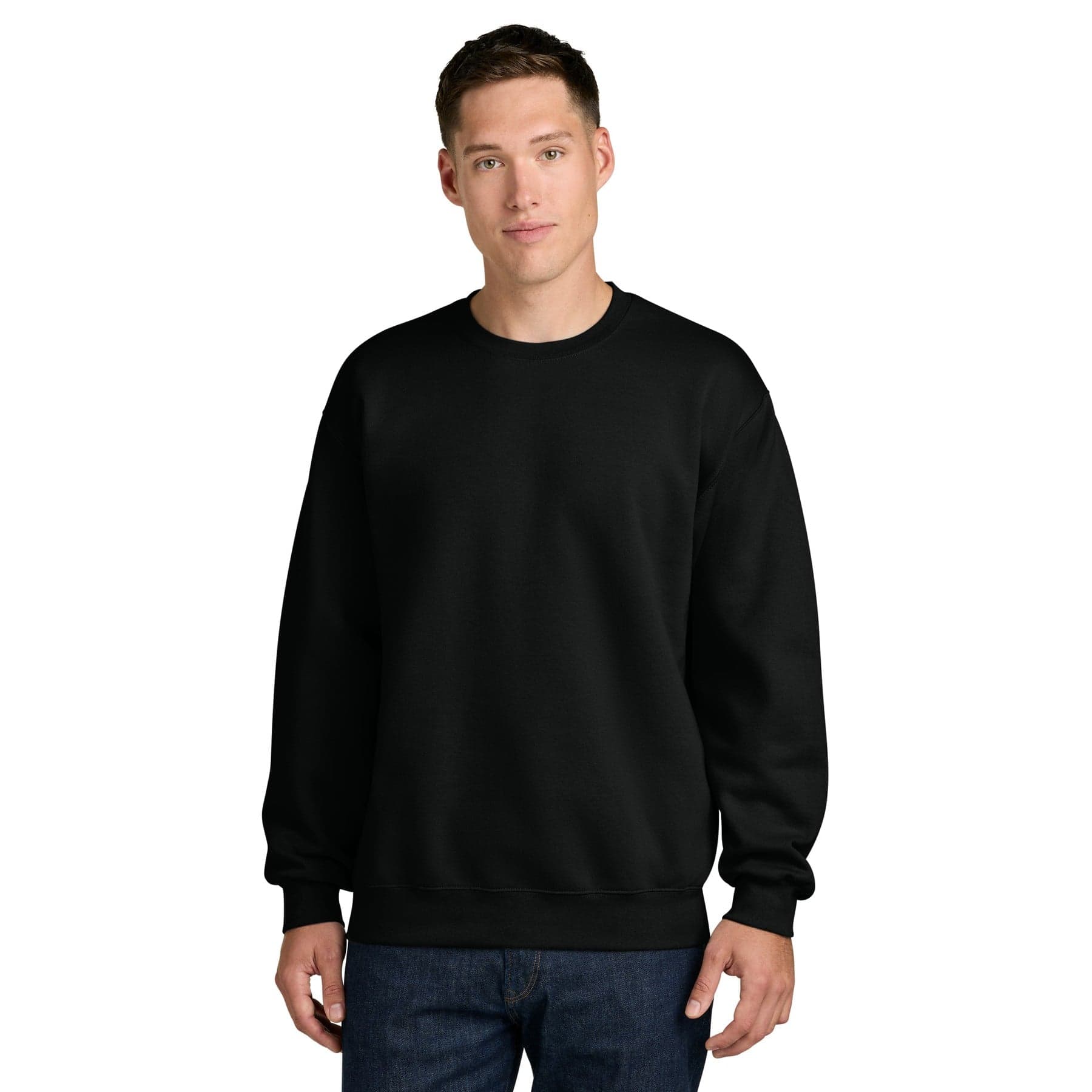 Plain pitch black hammer maxweight crewneck sweatshirt, front view