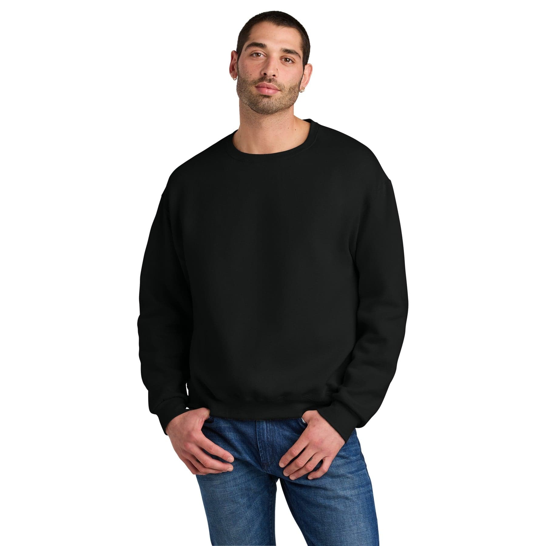 Plain black ink unisex crewneck sweatshirt, front view