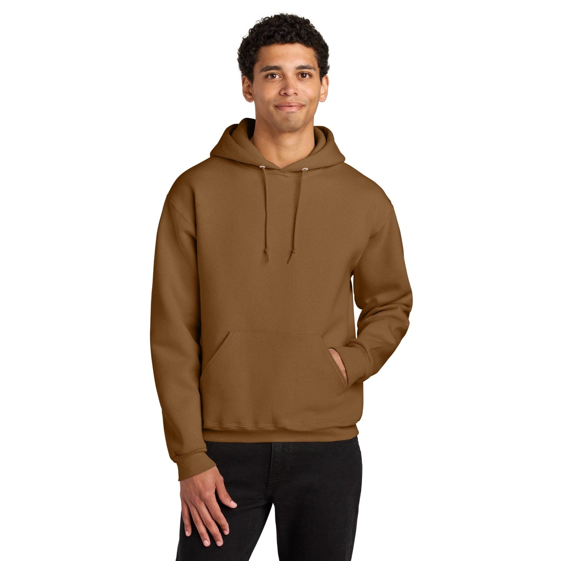 Plain golden pecan unisex hooded sweatshirt, front view