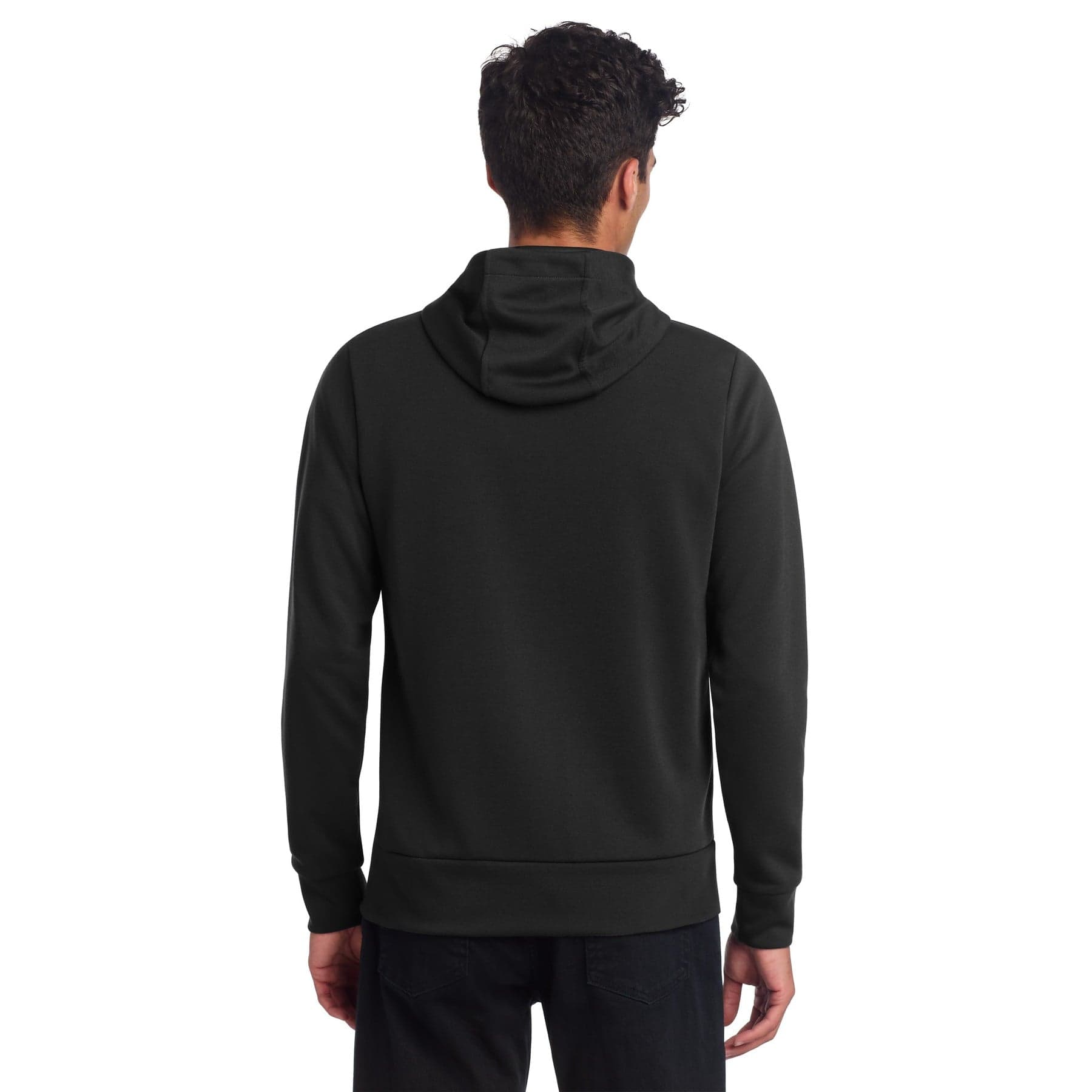 Plain deep black double-knit full-zip hoodie, front view