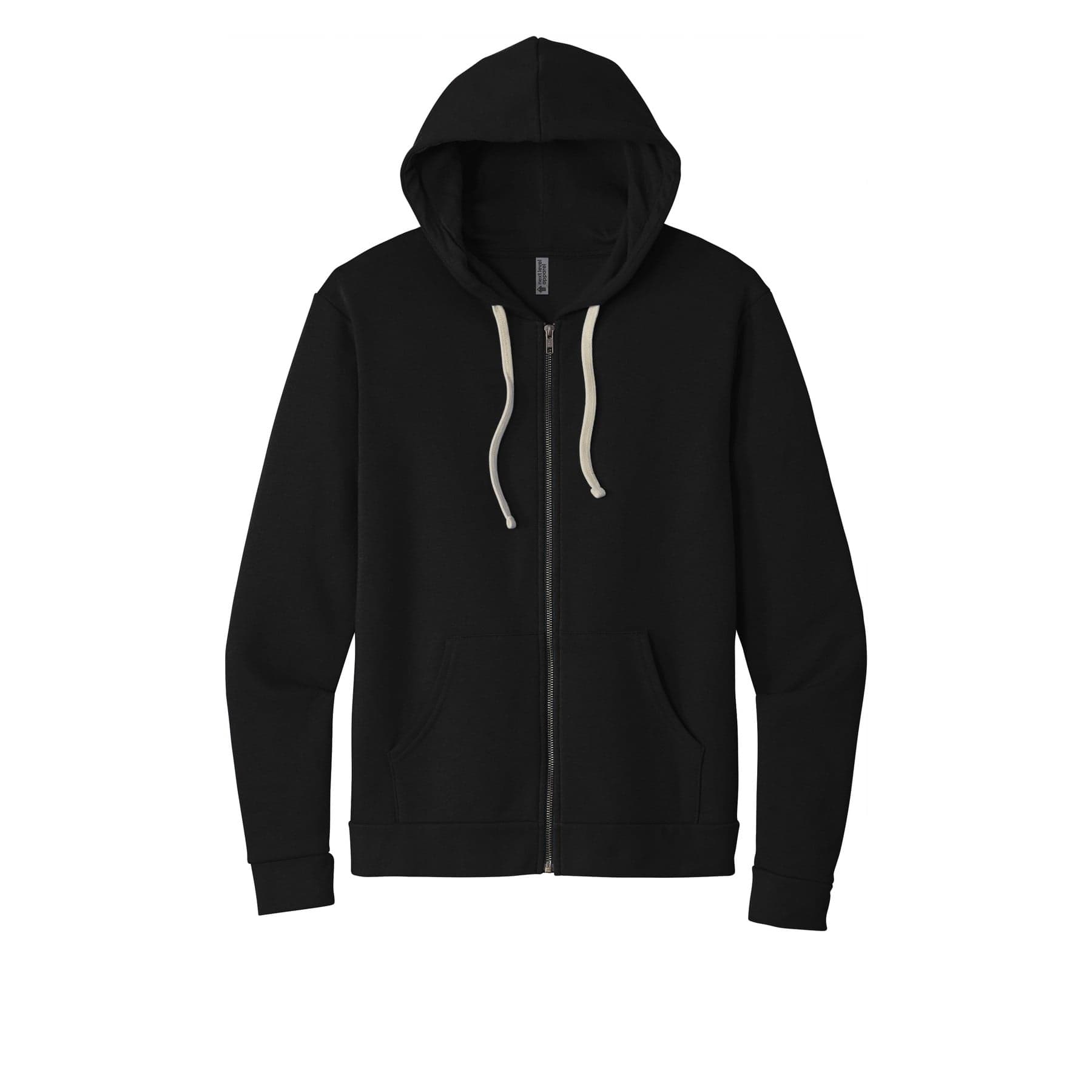 Plain black adult santa barbara zip hoodie, front view