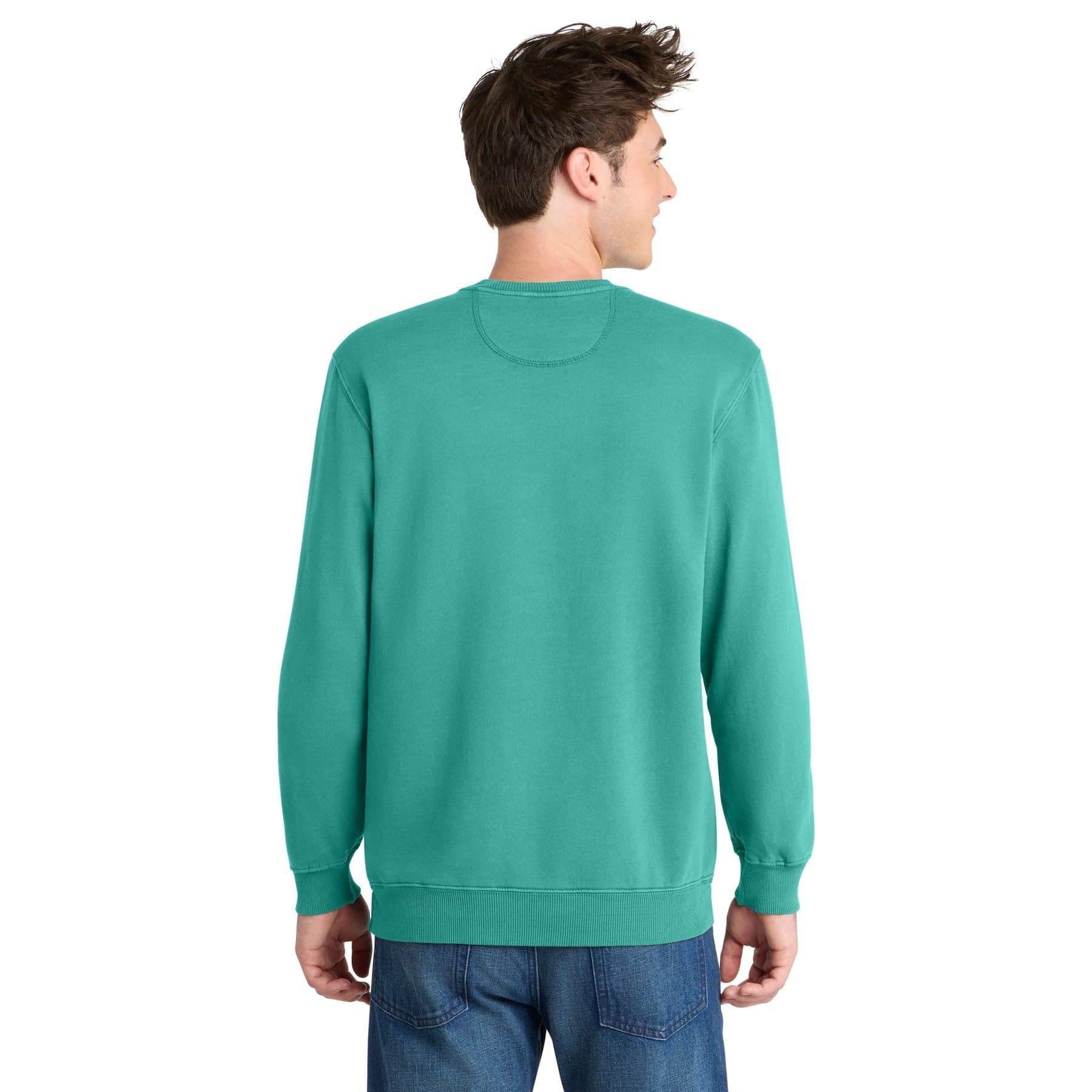 Plain cool mint garment-dyed crewneck sweatshirt, front view