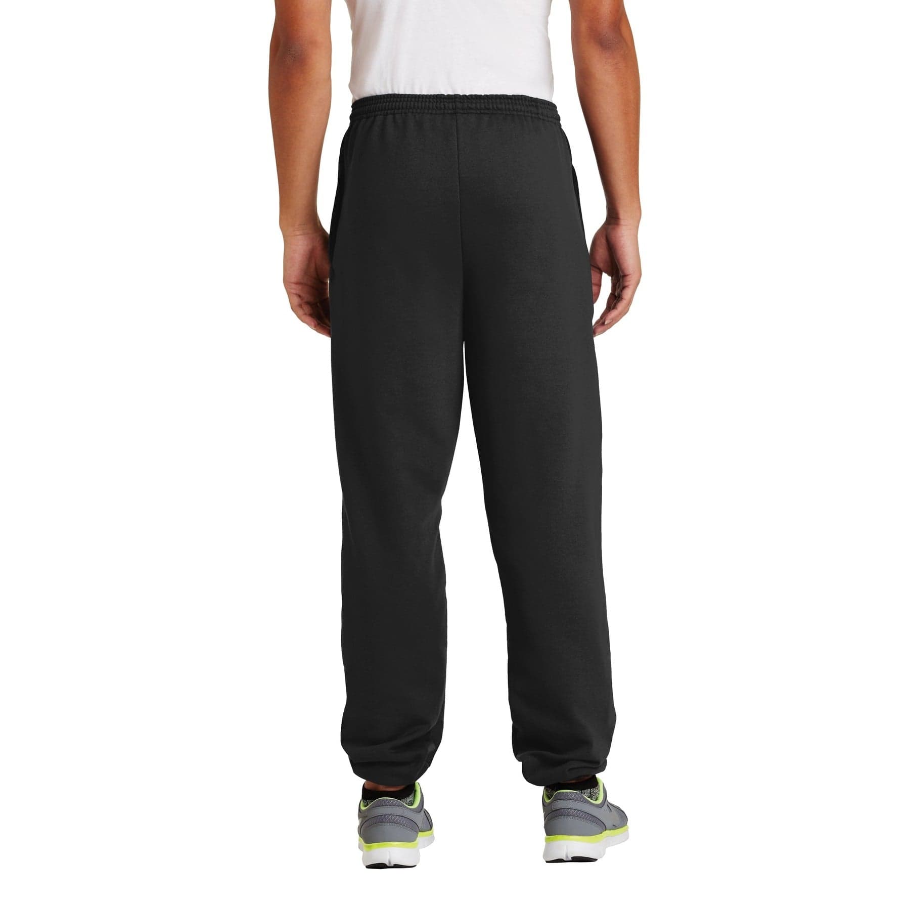 Plain jet black essential fleece sweatpant with pockets, front view