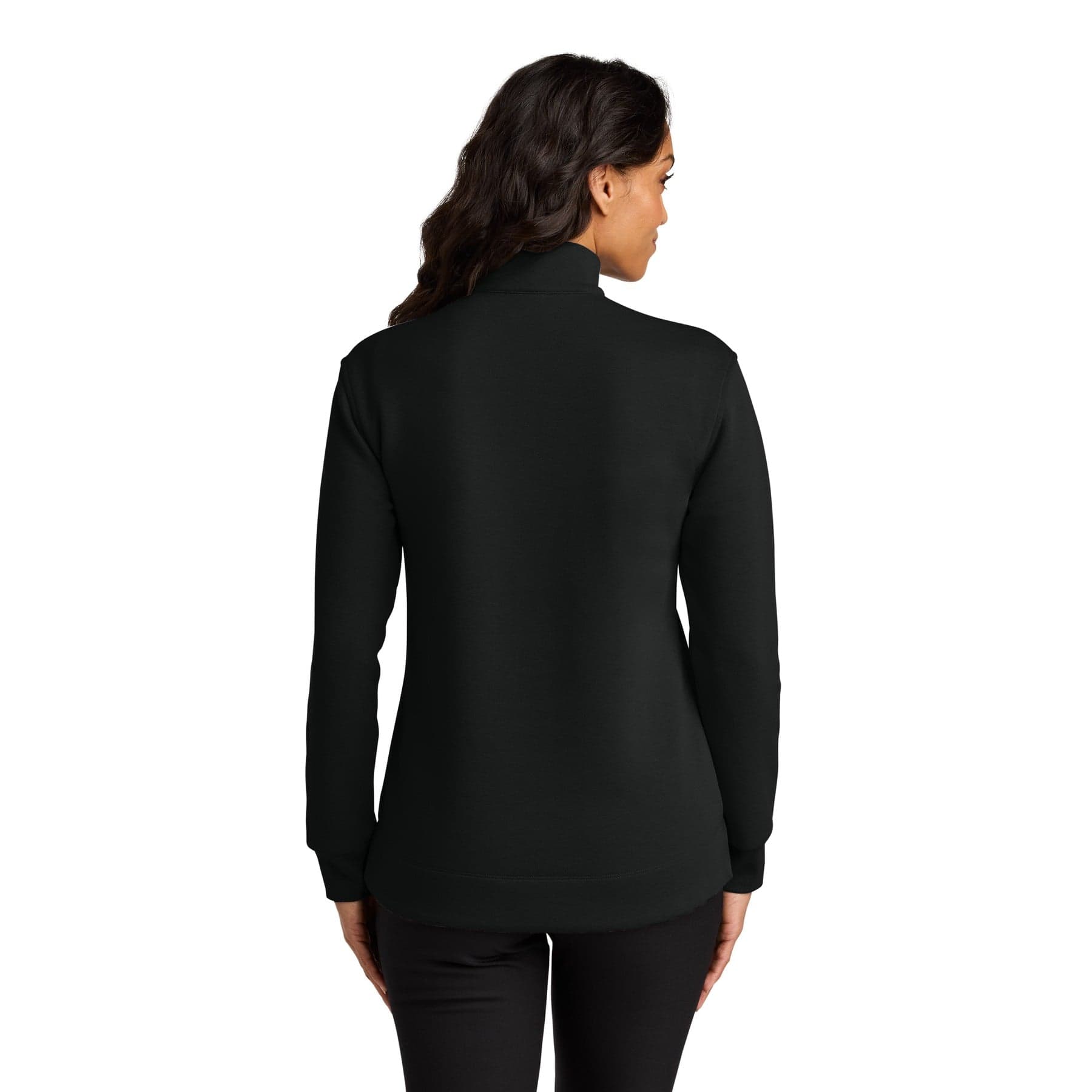 Plain deep black women's wearever signature double pique 1/4-zip, front view