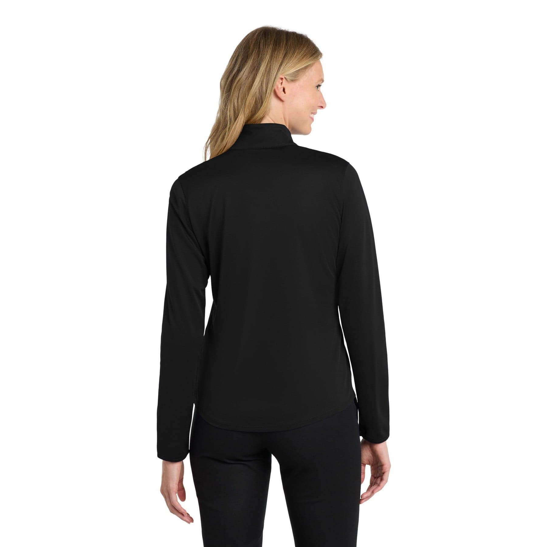 Plain black/ steel grey women's silk touch performance 1/4-zip, front view