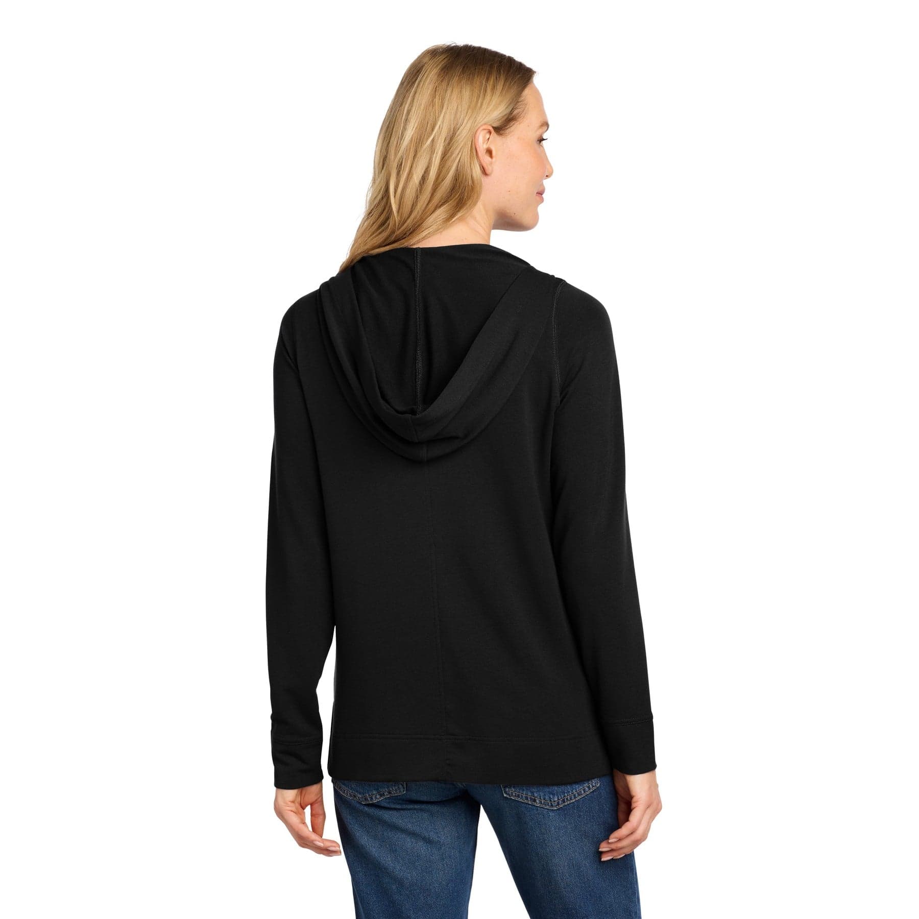 Plain deep black women's microterry pullover hoodie, front view